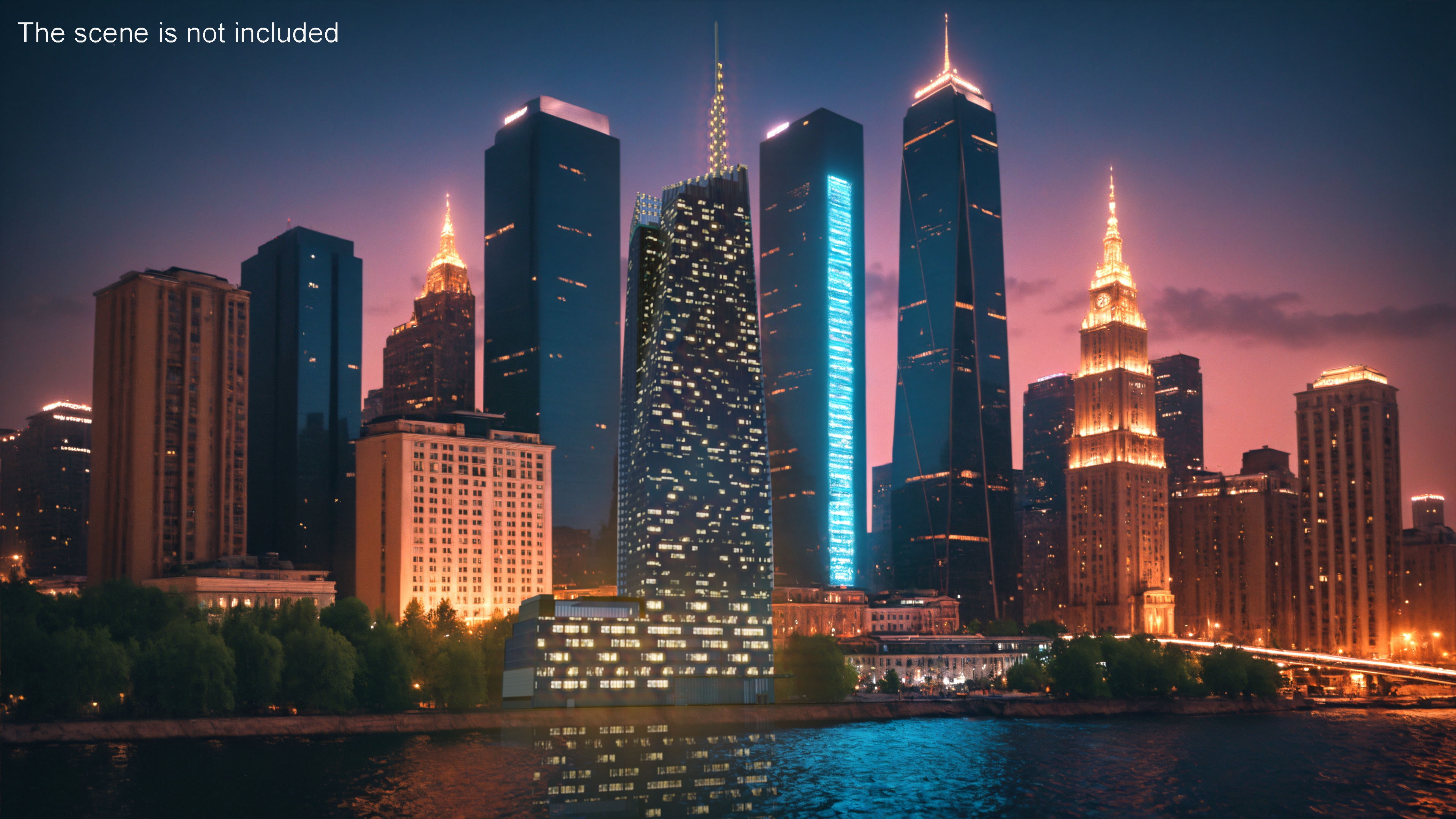 Bank of America Tower Night Lights On 3D