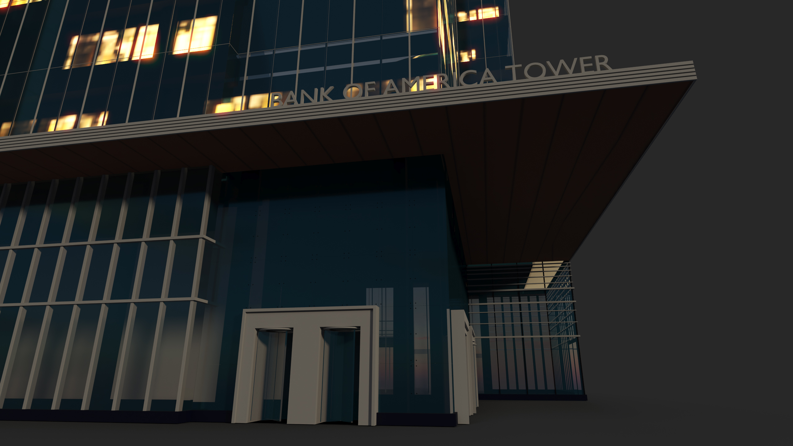 Bank of America Tower Night Lights On 3D