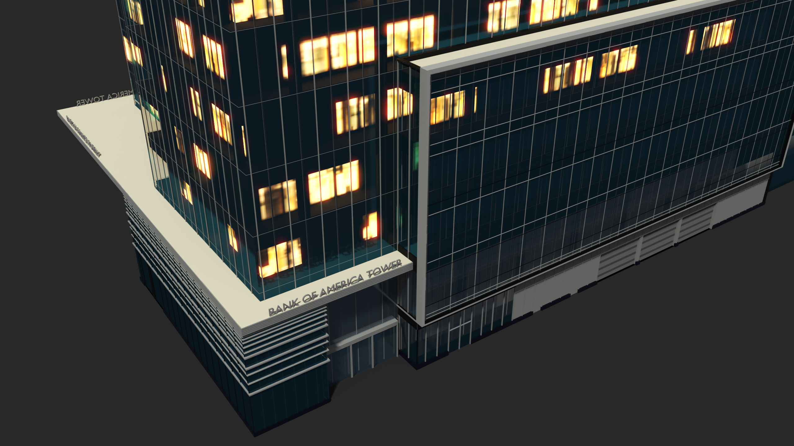 Bank of America Tower Night Lights On 3D