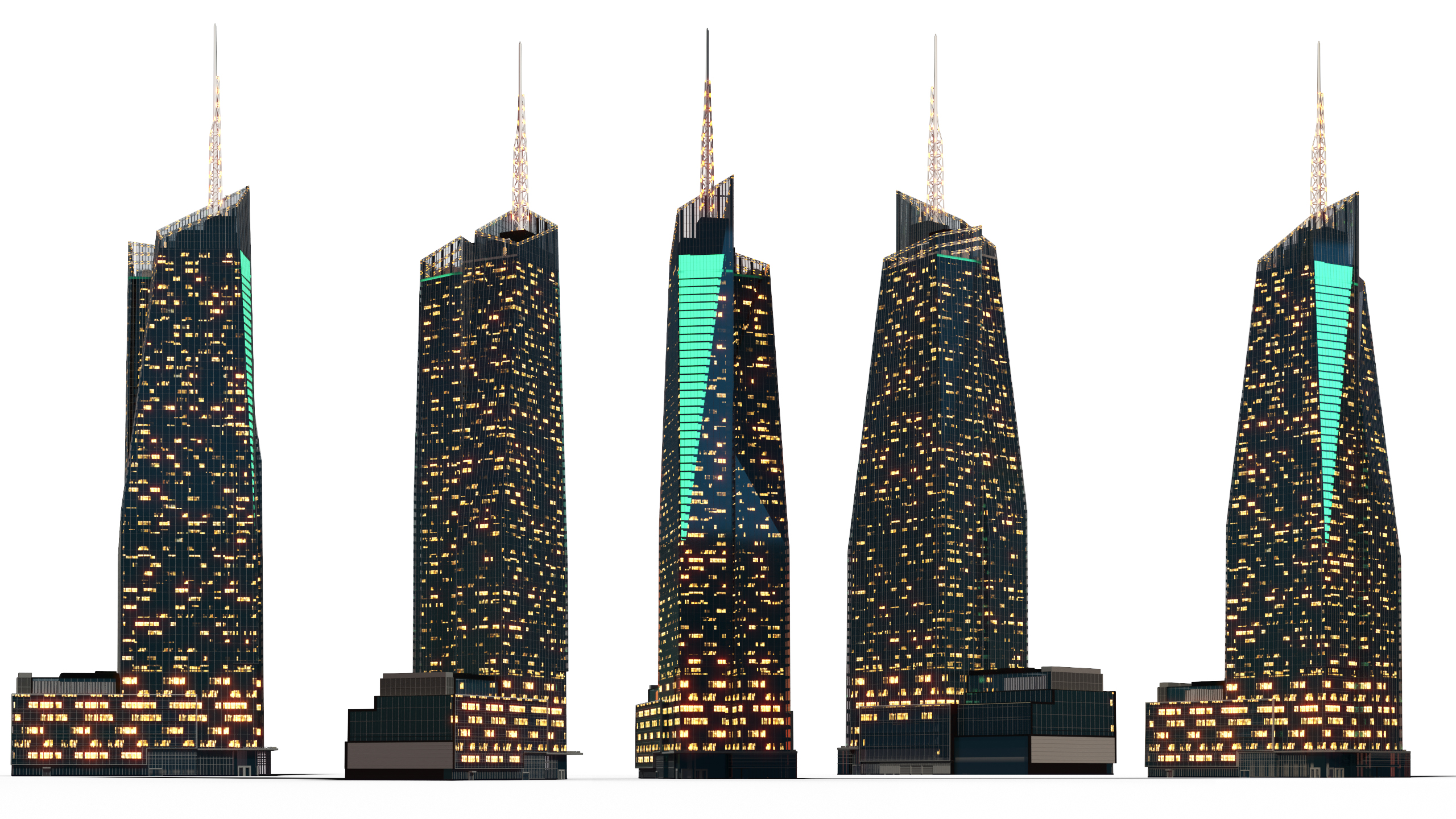 Bank of America Tower Night Lights On 3D