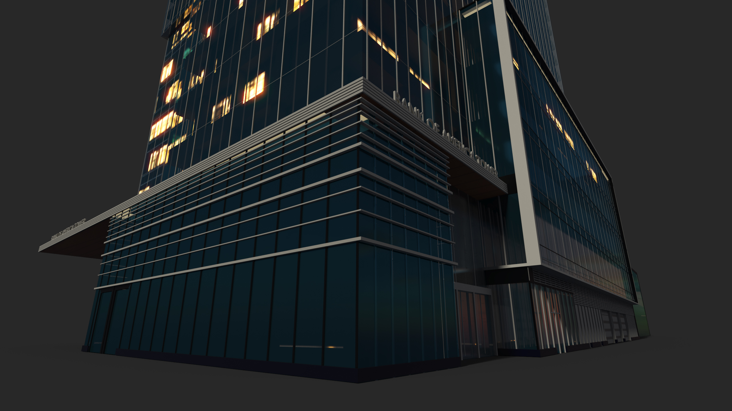 Bank of America Tower Night Lights On 3D