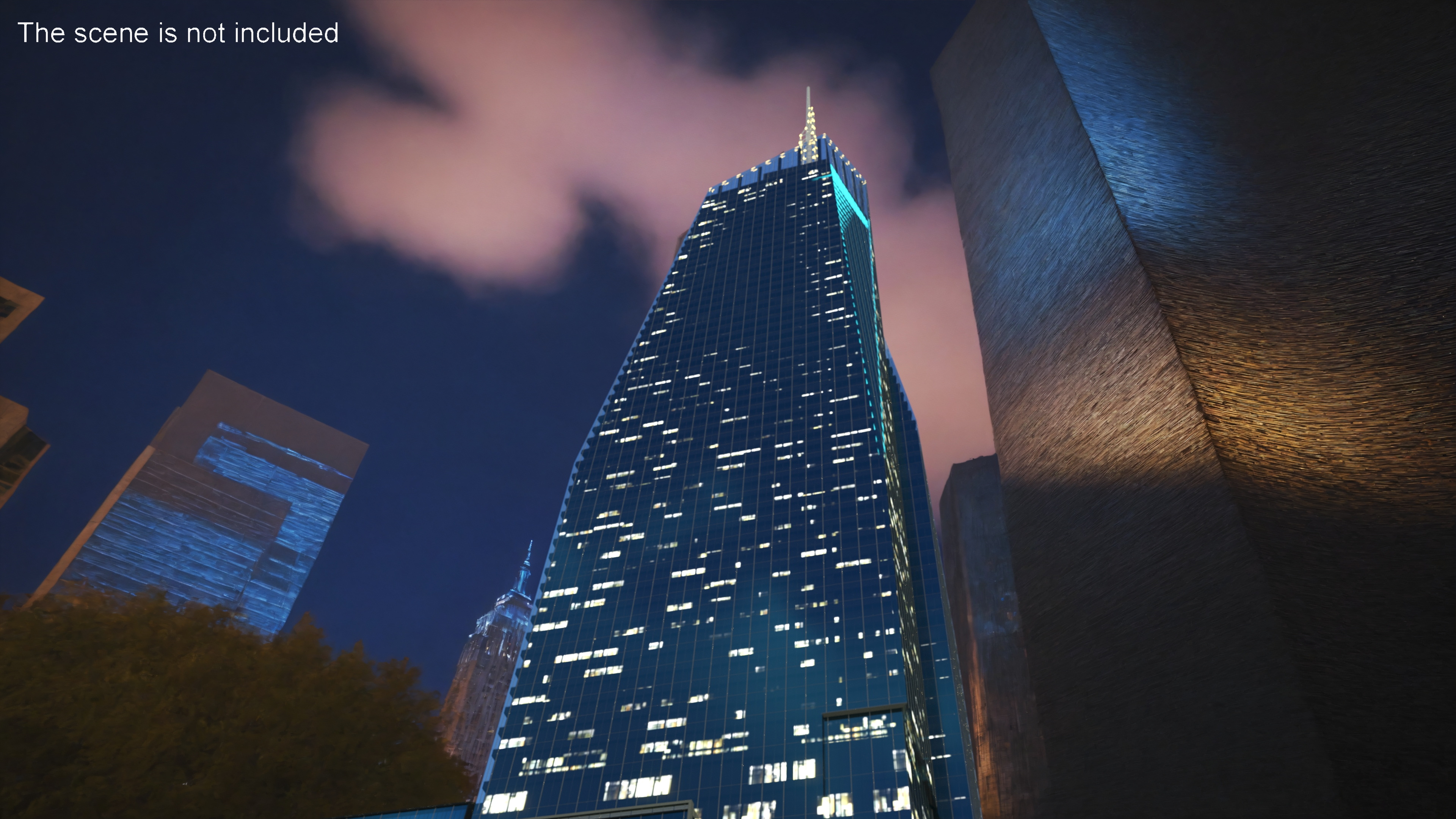 Bank of America Tower Night Lights On 3D