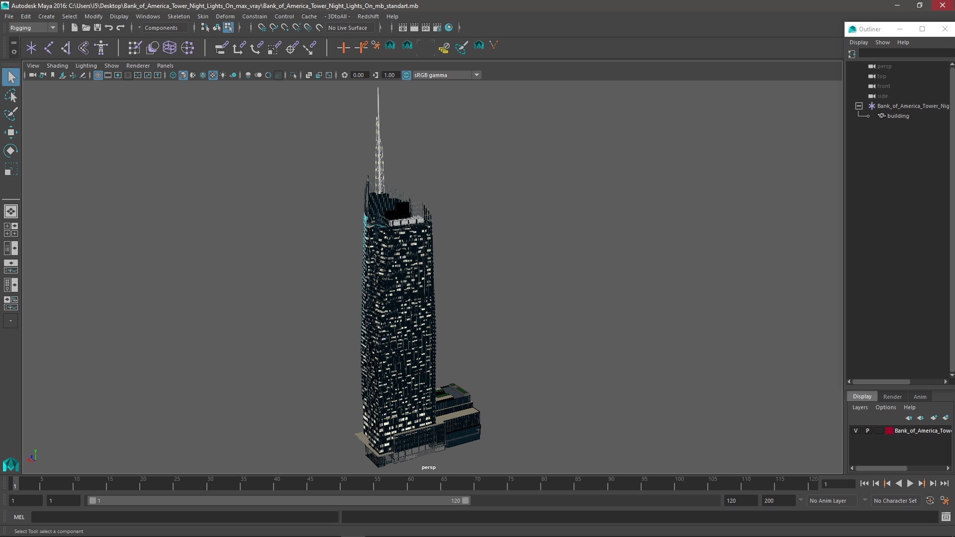 Bank of America Tower Night Lights On 3D