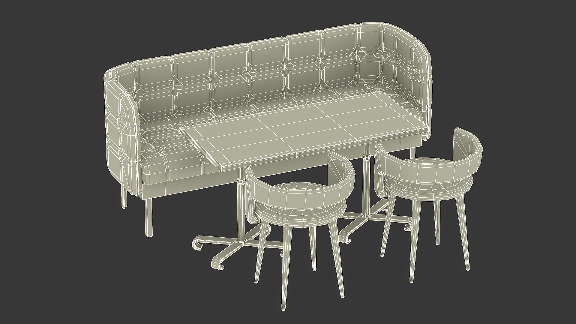 Contemporary Dining Set with Sofa and Chairs 3D model