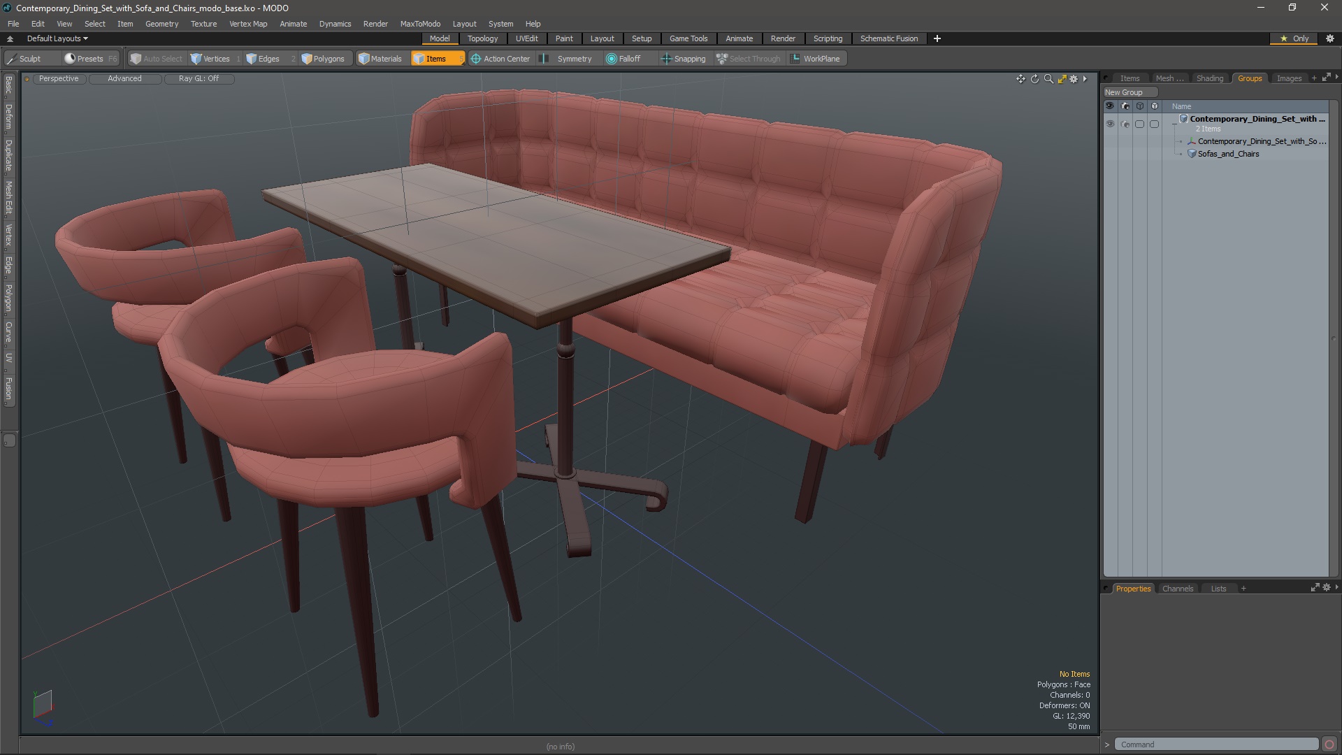 Contemporary Dining Set with Sofa and Chairs 3D model