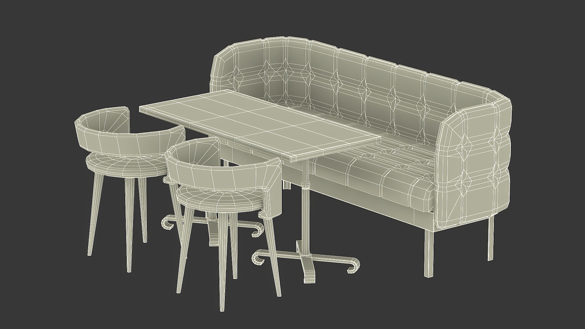 Contemporary Dining Set with Sofa and Chairs 3D model