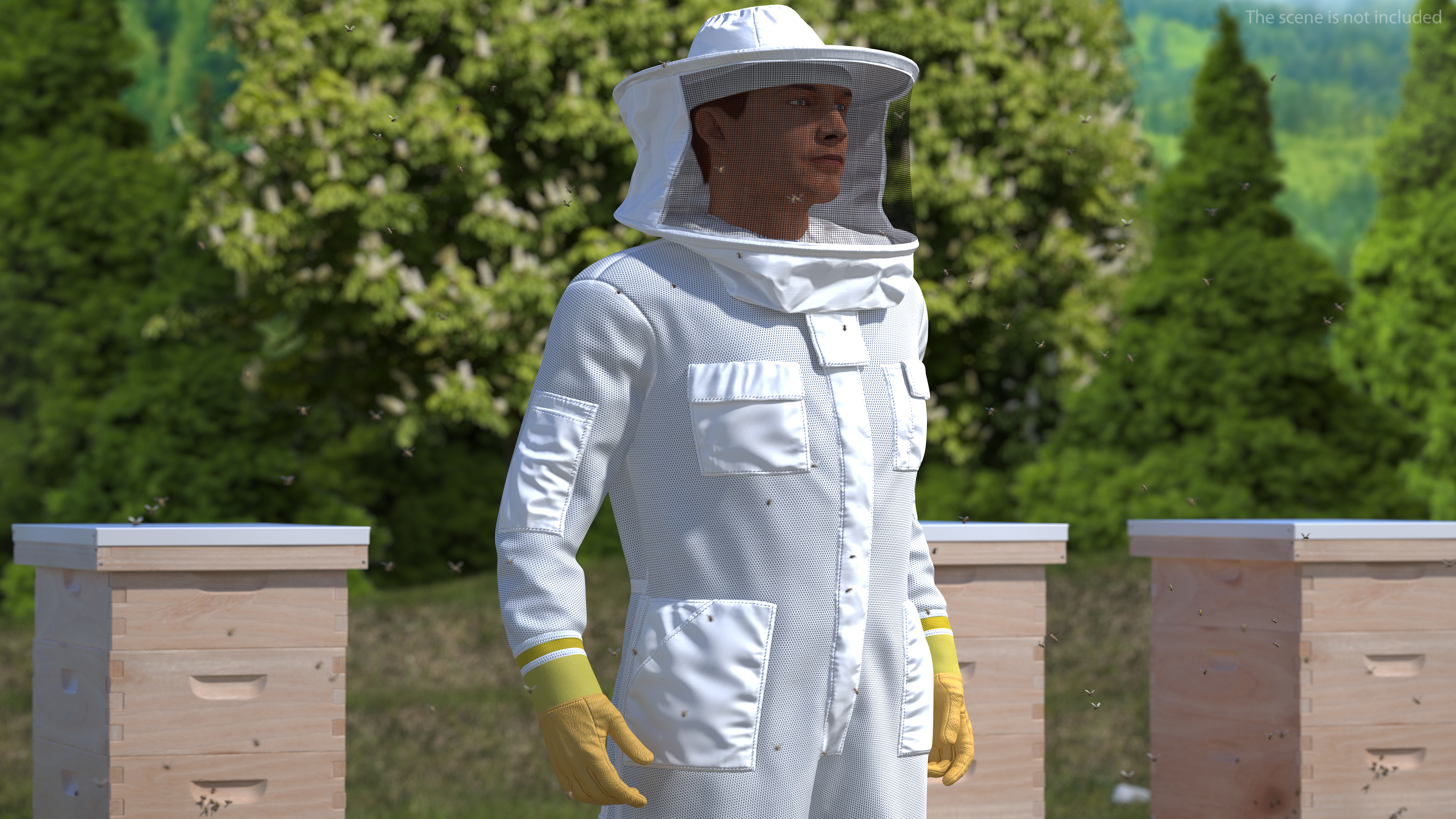 Male Beekeeper wearing Full Suit 3D