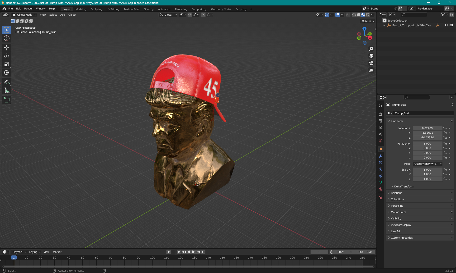 Bust of Trump with MAGA Cap 3D