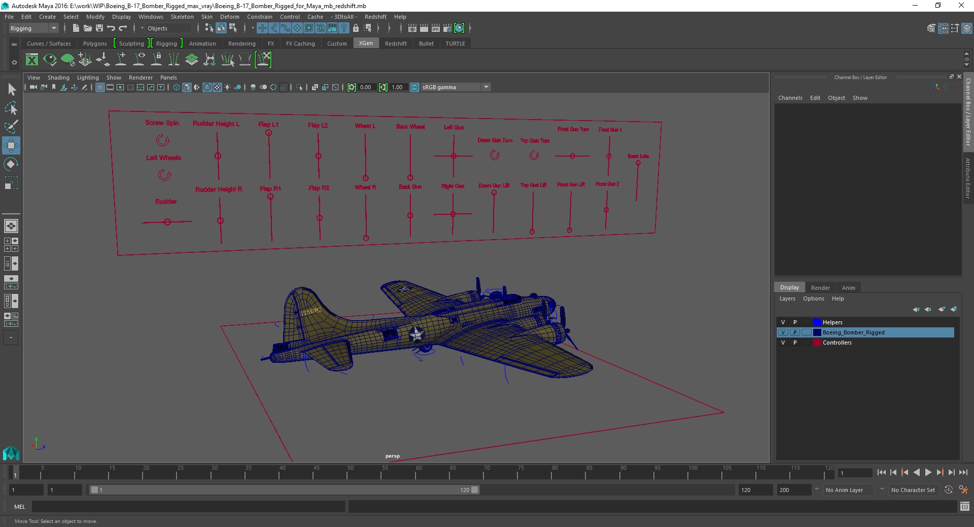 Boeing B-17 Bomber Rigged for Maya 3D model