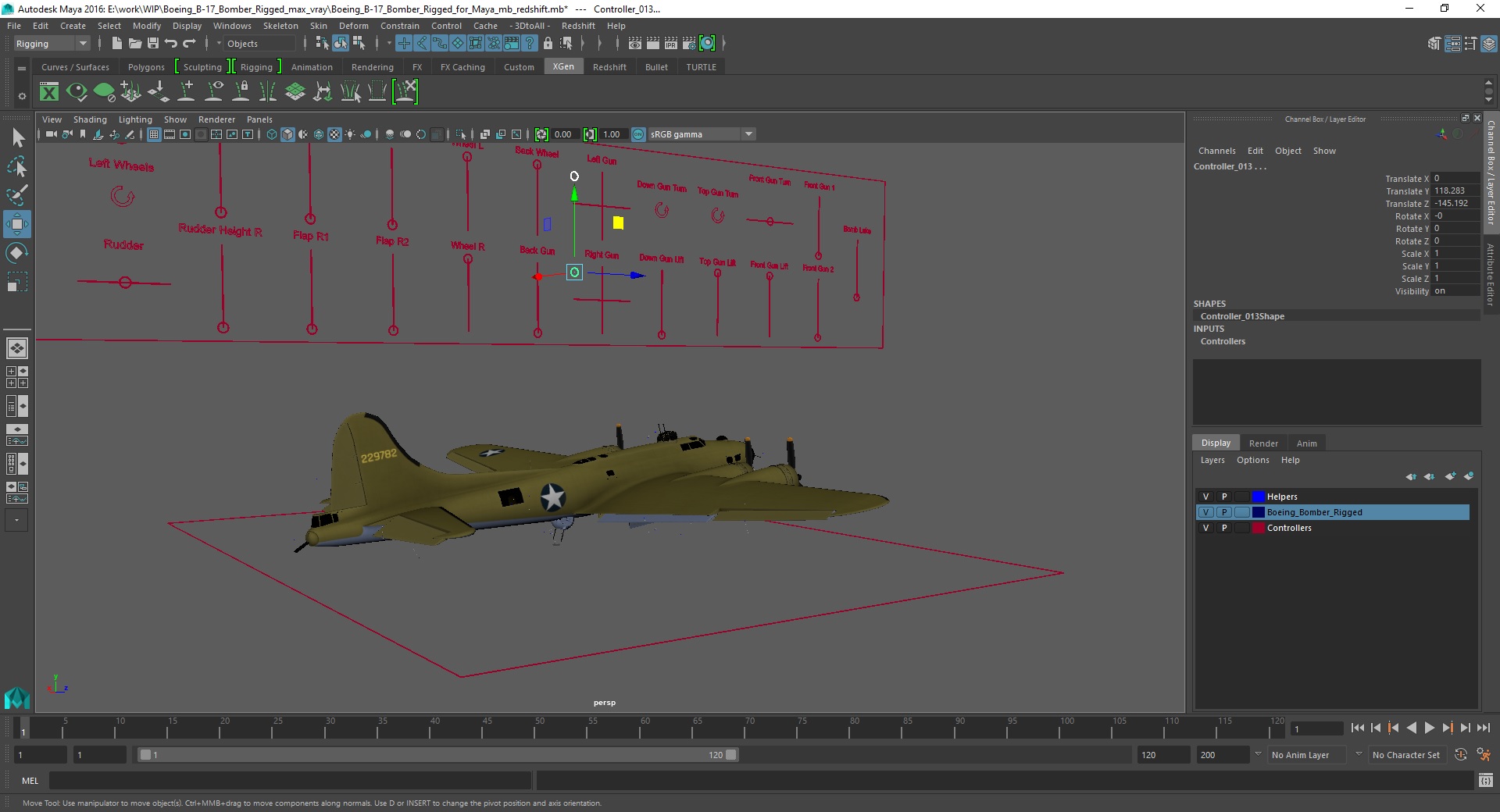 Boeing B-17 Bomber Rigged for Maya 3D model