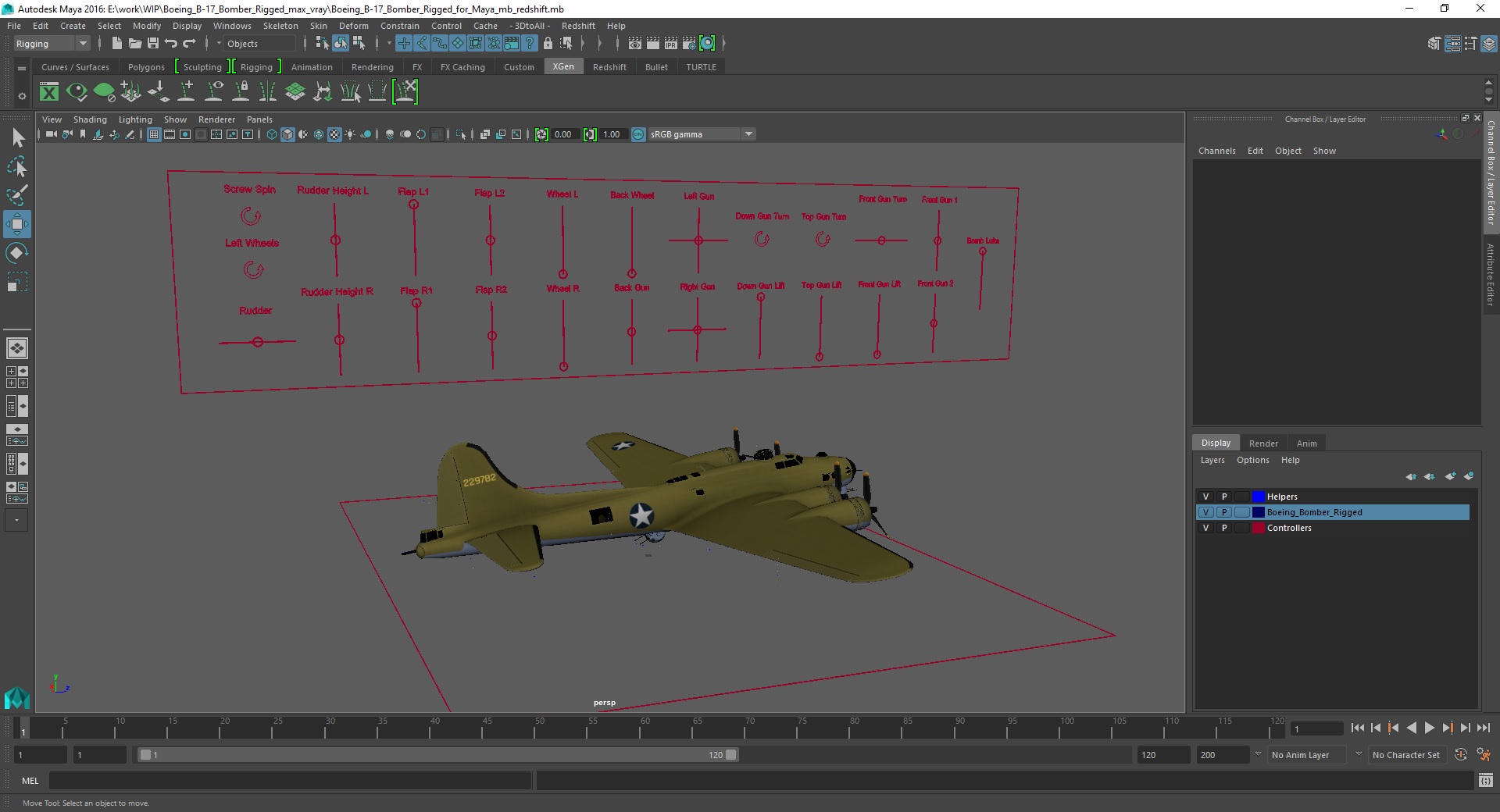 Boeing B-17 Bomber Rigged for Maya 3D model