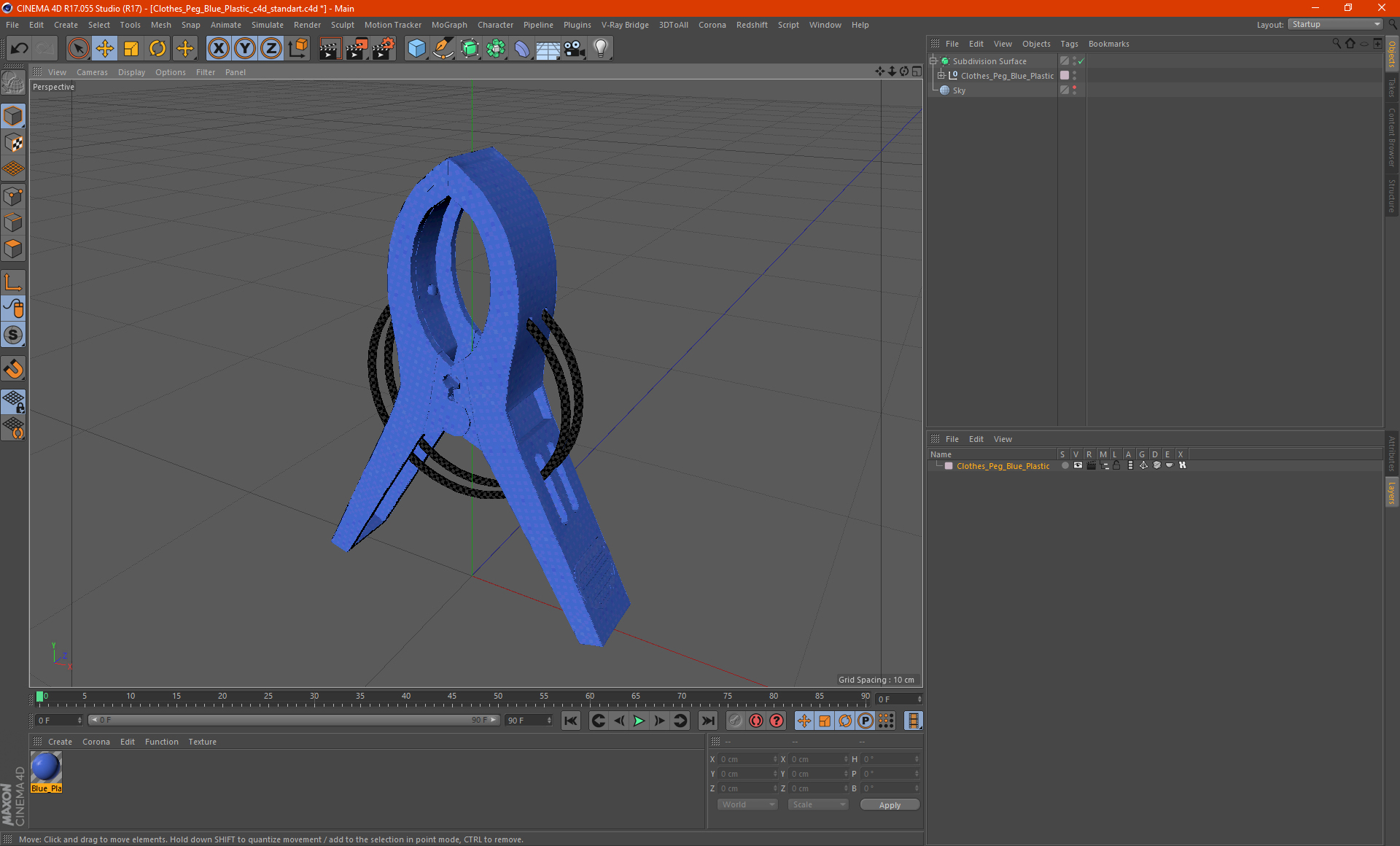 Clothes Peg Blue Plastic 3D model