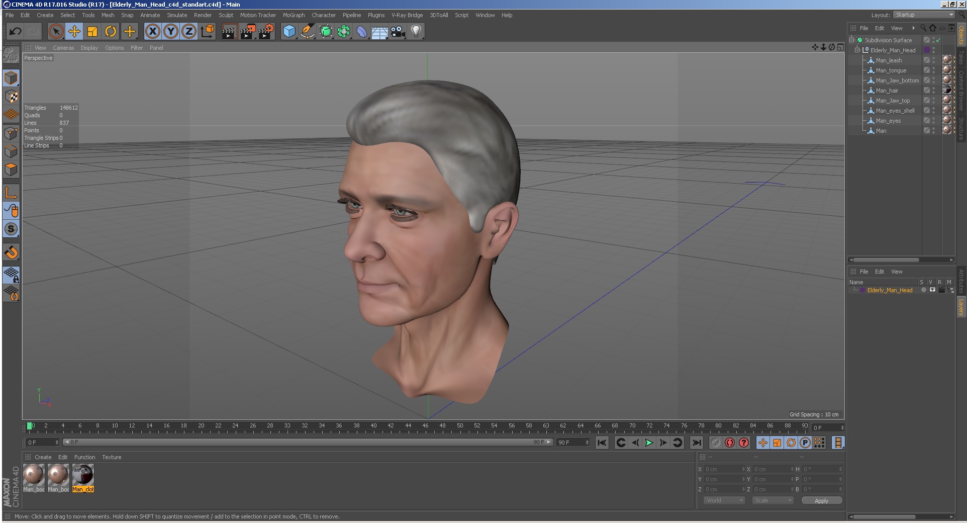 3D Elderly Man Head