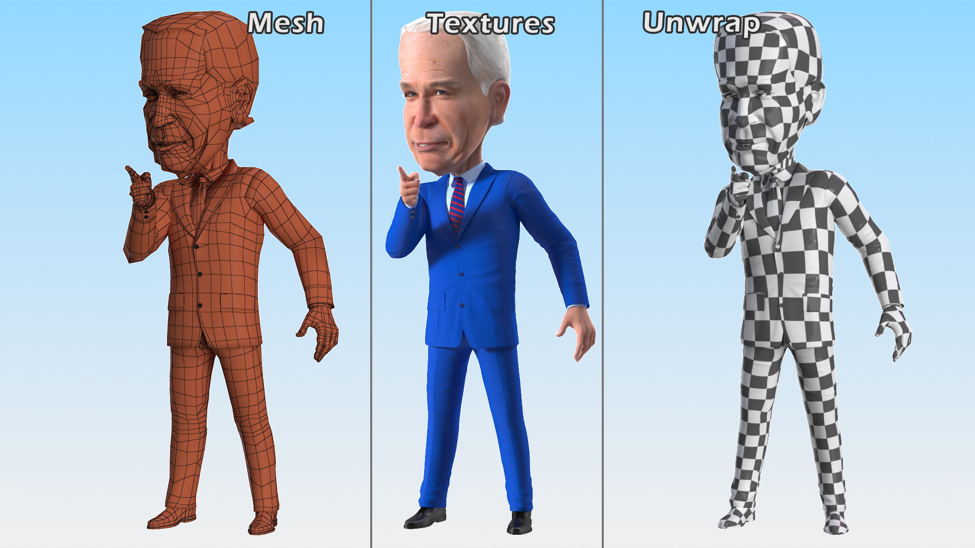 3D Cartoon Joe Biden Pointing Finger Pose model