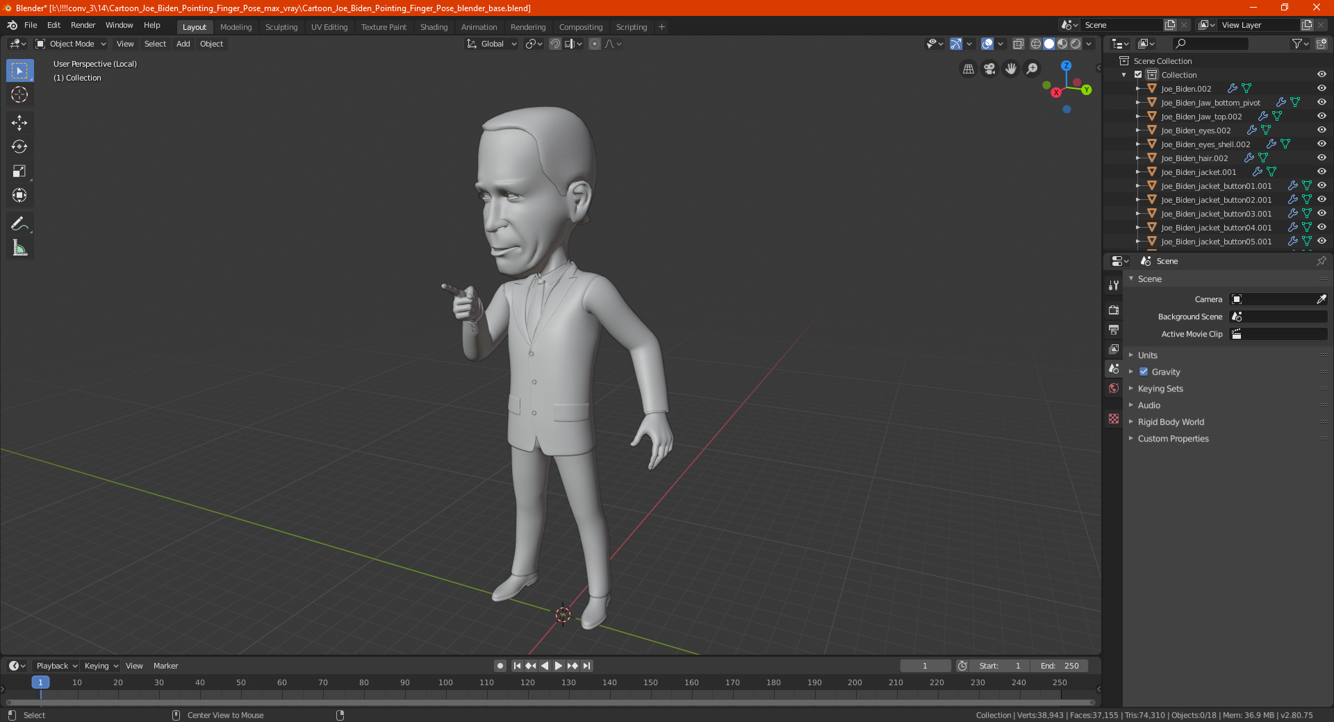 3D Cartoon Joe Biden Pointing Finger Pose model