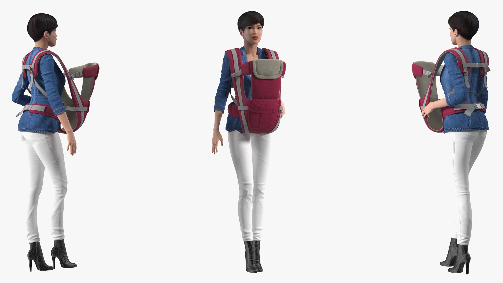 3D Woman with Baby Carrier Pink model