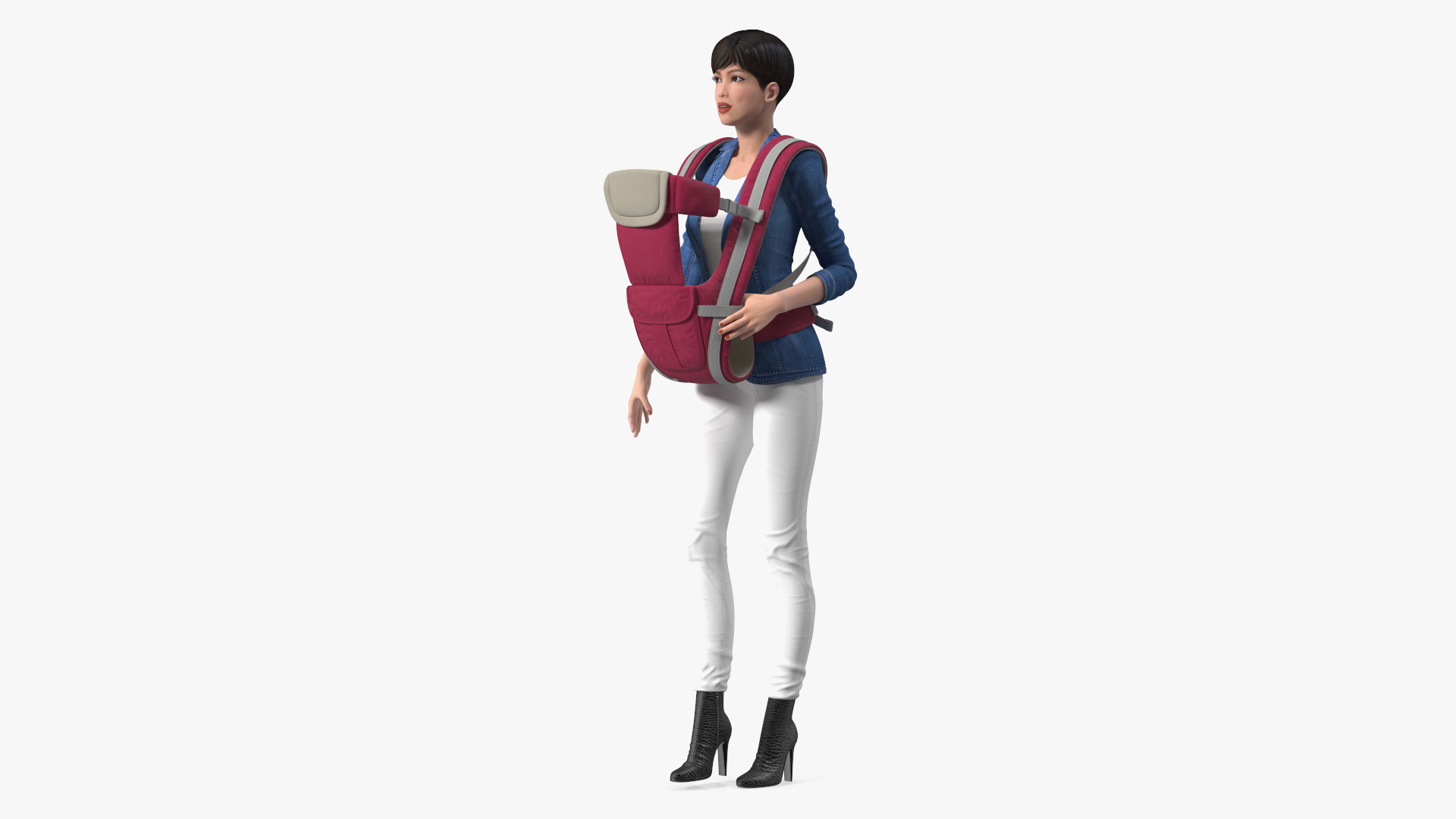 3D Woman with Baby Carrier Pink model