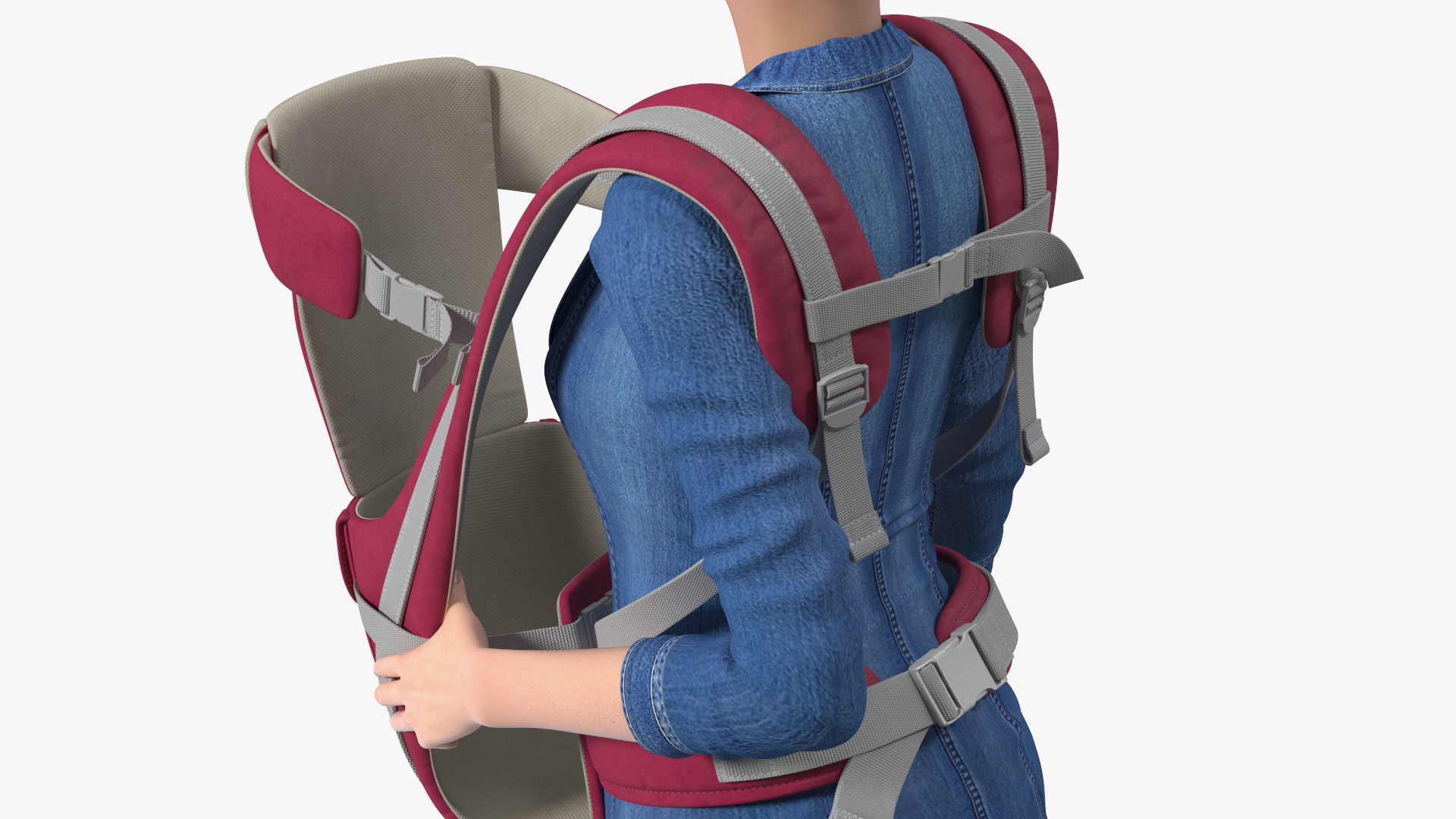3D Woman with Baby Carrier Pink model