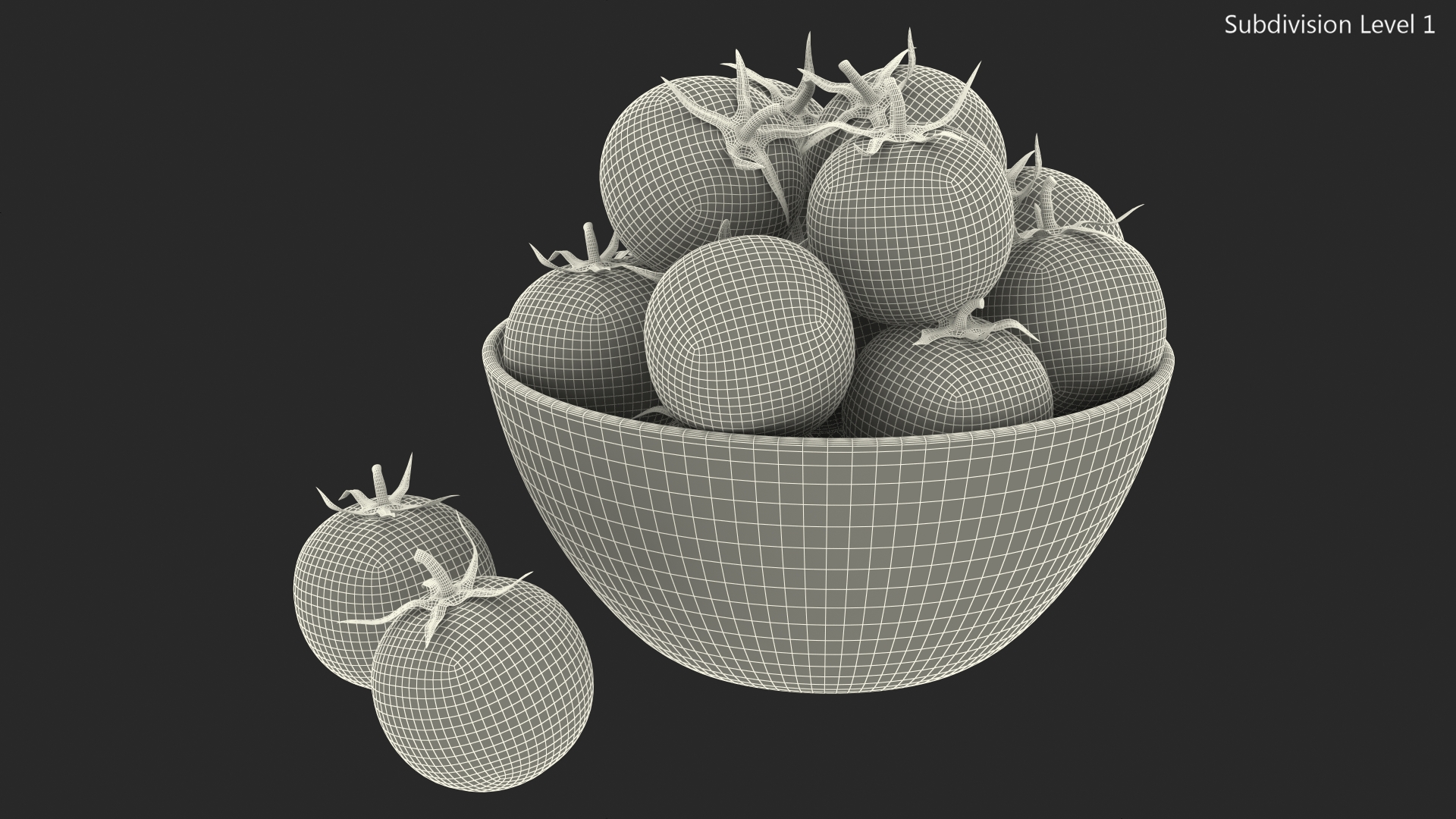 Cherry Tomatoes in Glass Bowl 3D model