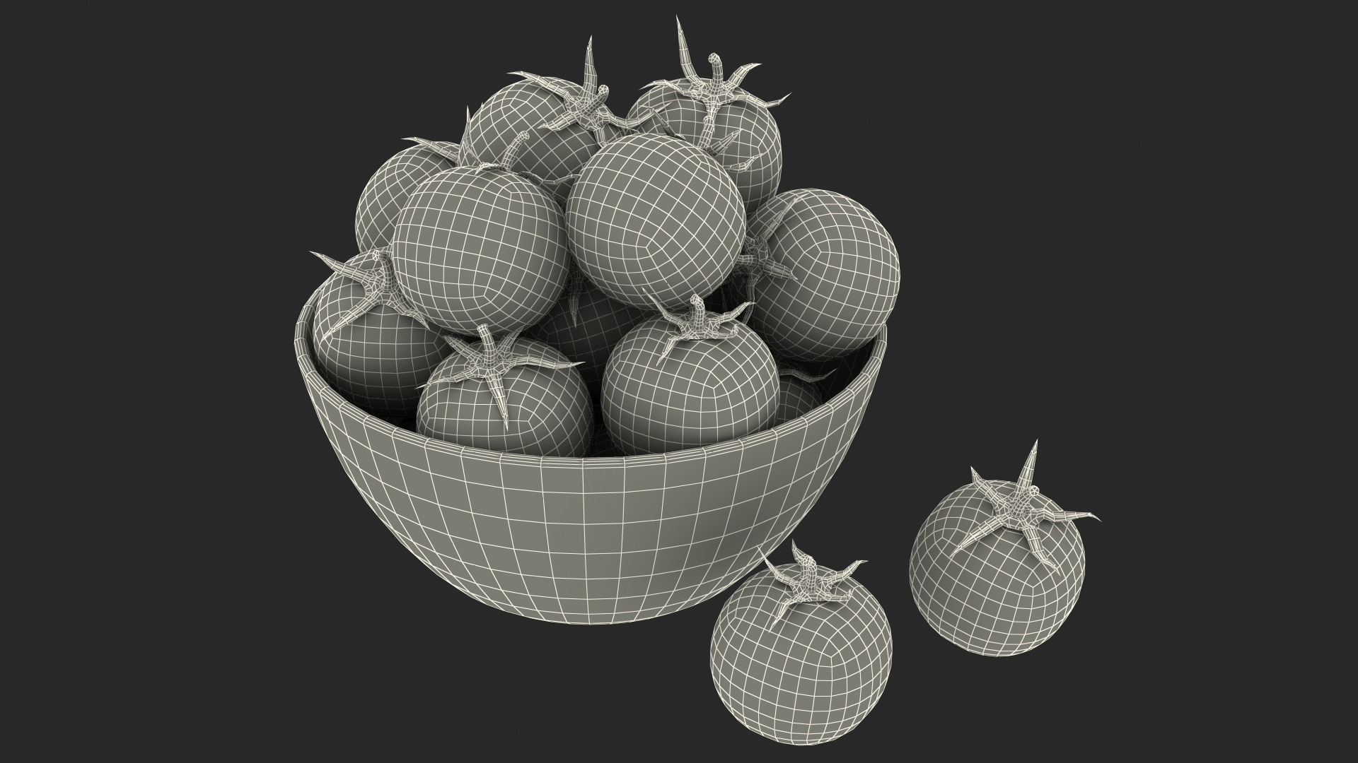 Cherry Tomatoes in Glass Bowl 3D model