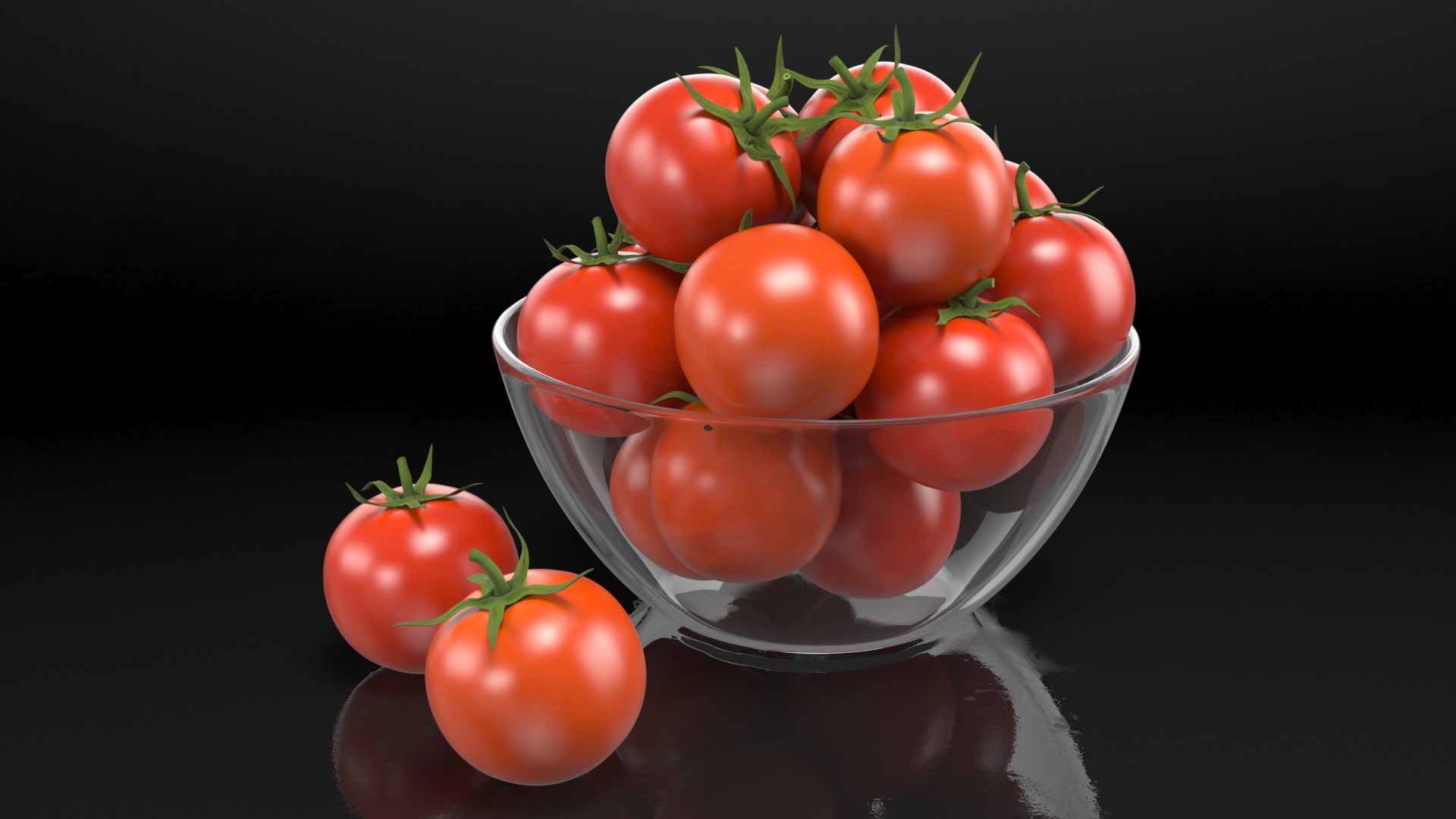 Cherry Tomatoes in Glass Bowl 3D model