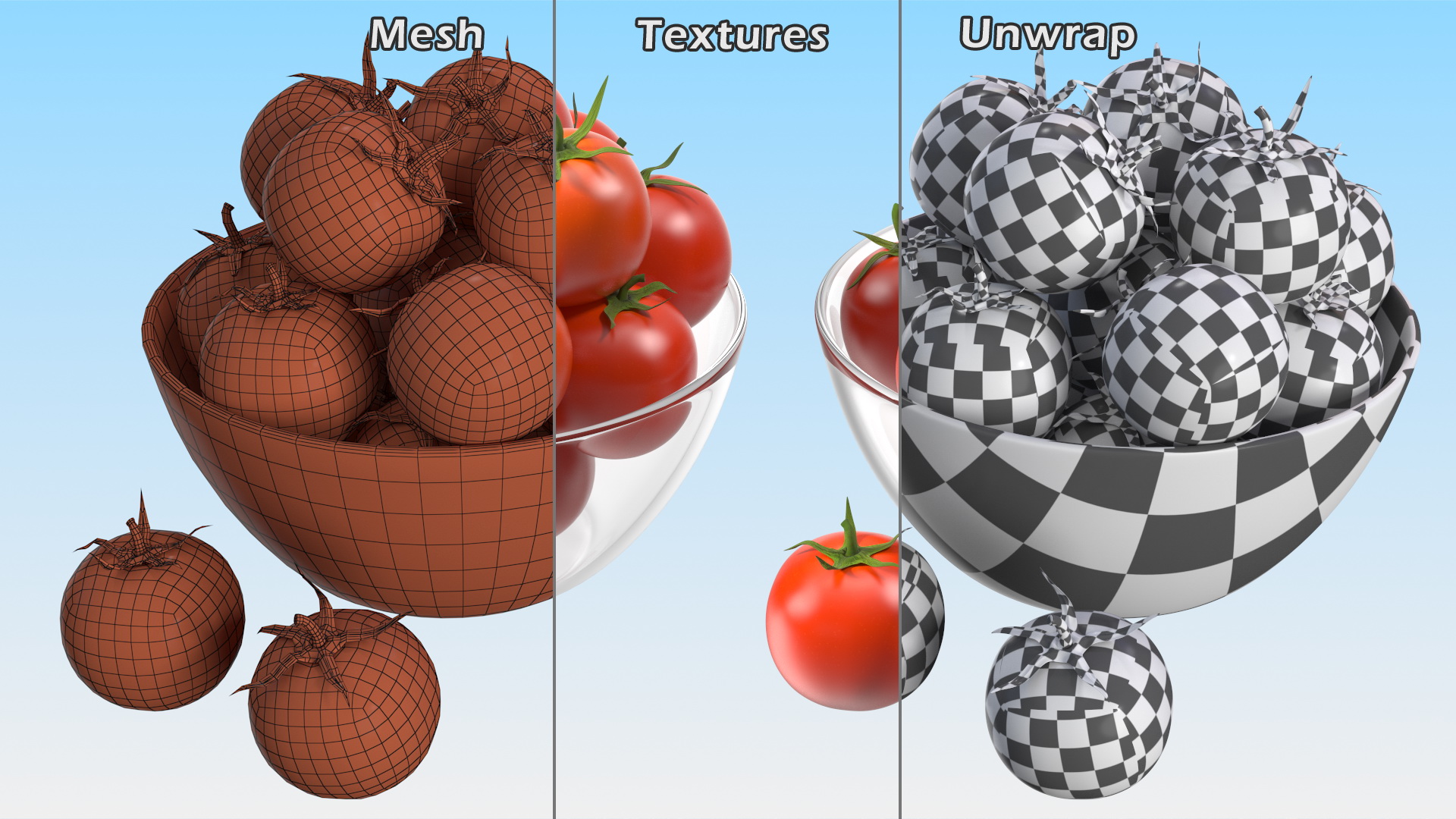 Cherry Tomatoes in Glass Bowl 3D model