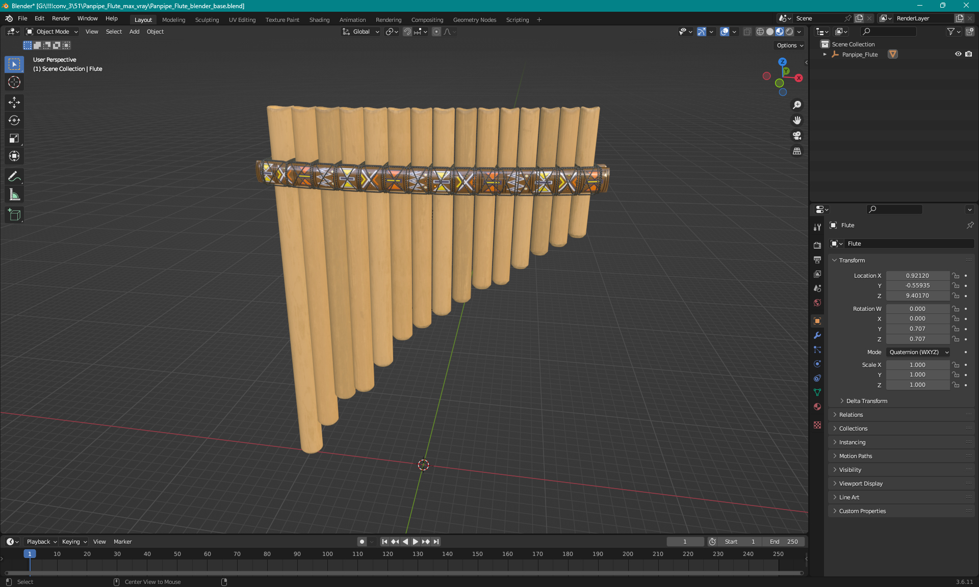 3D Panpipe Flute model