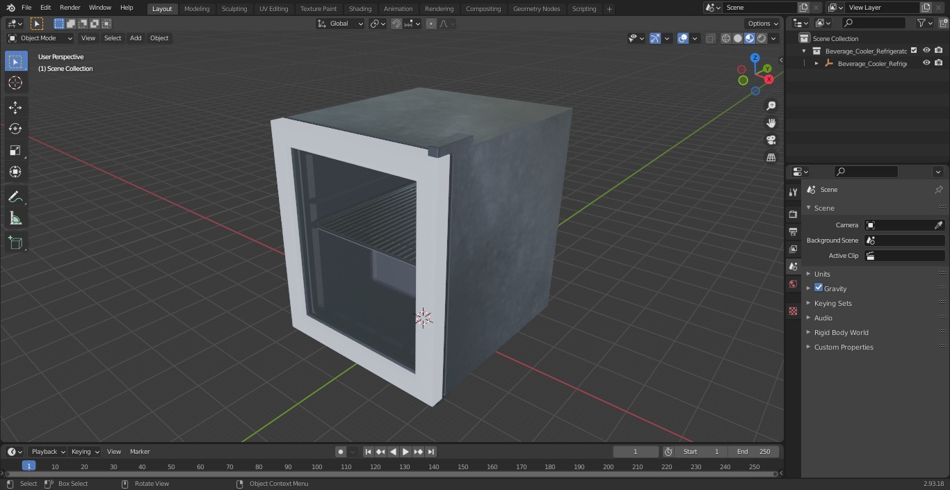 Beverage Cooler Refrigerator with Metal Door 3D model