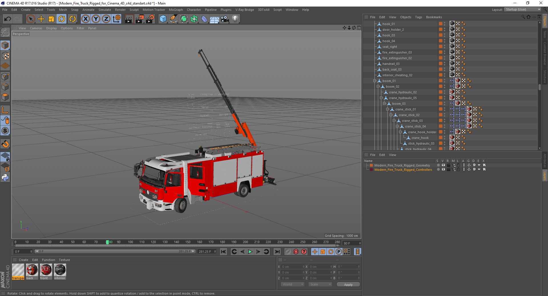 3D Modern Fire Truck Rigged for Cinema 4D model