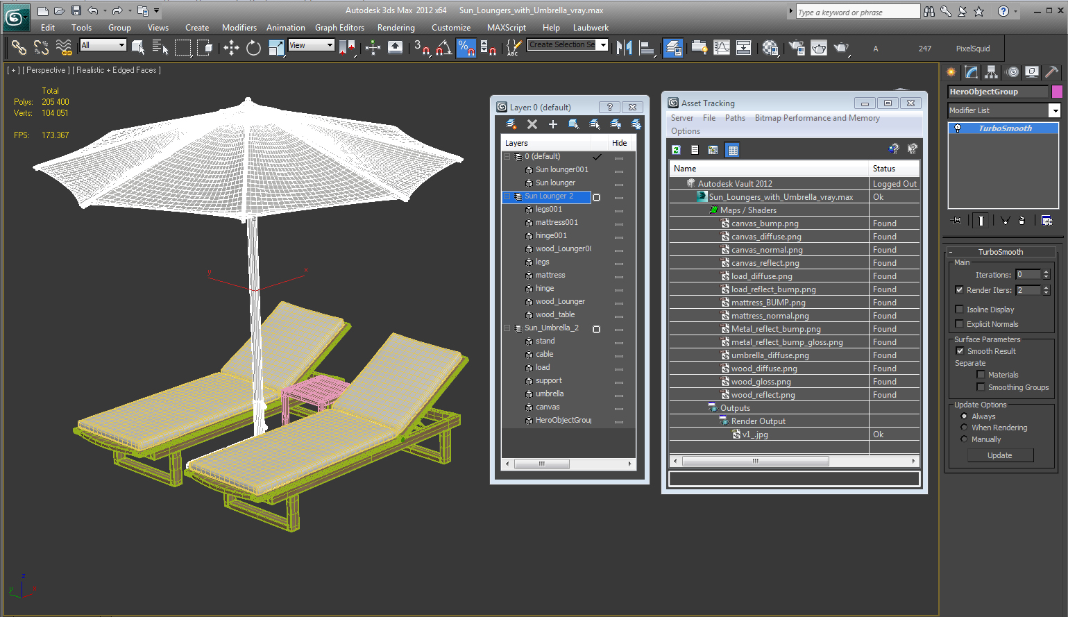3D Sun Loungers with Umbrella