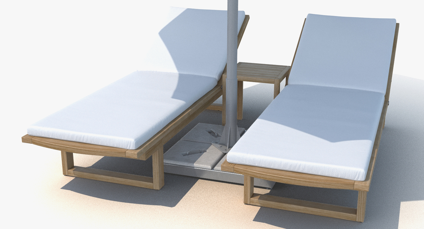 3D Sun Loungers with Umbrella