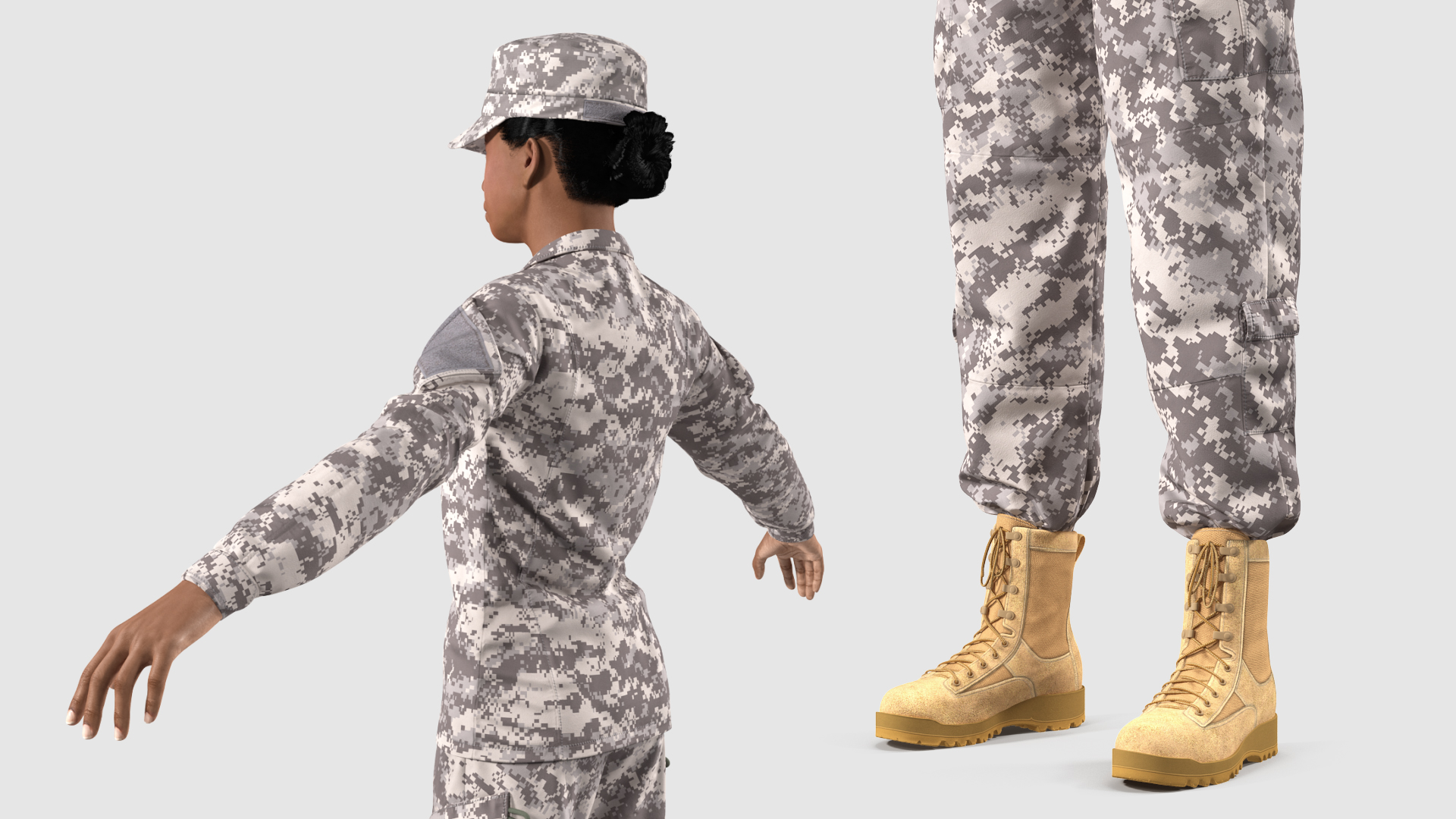 Black Female Soldier Military ACU T Pose Fur 3D model