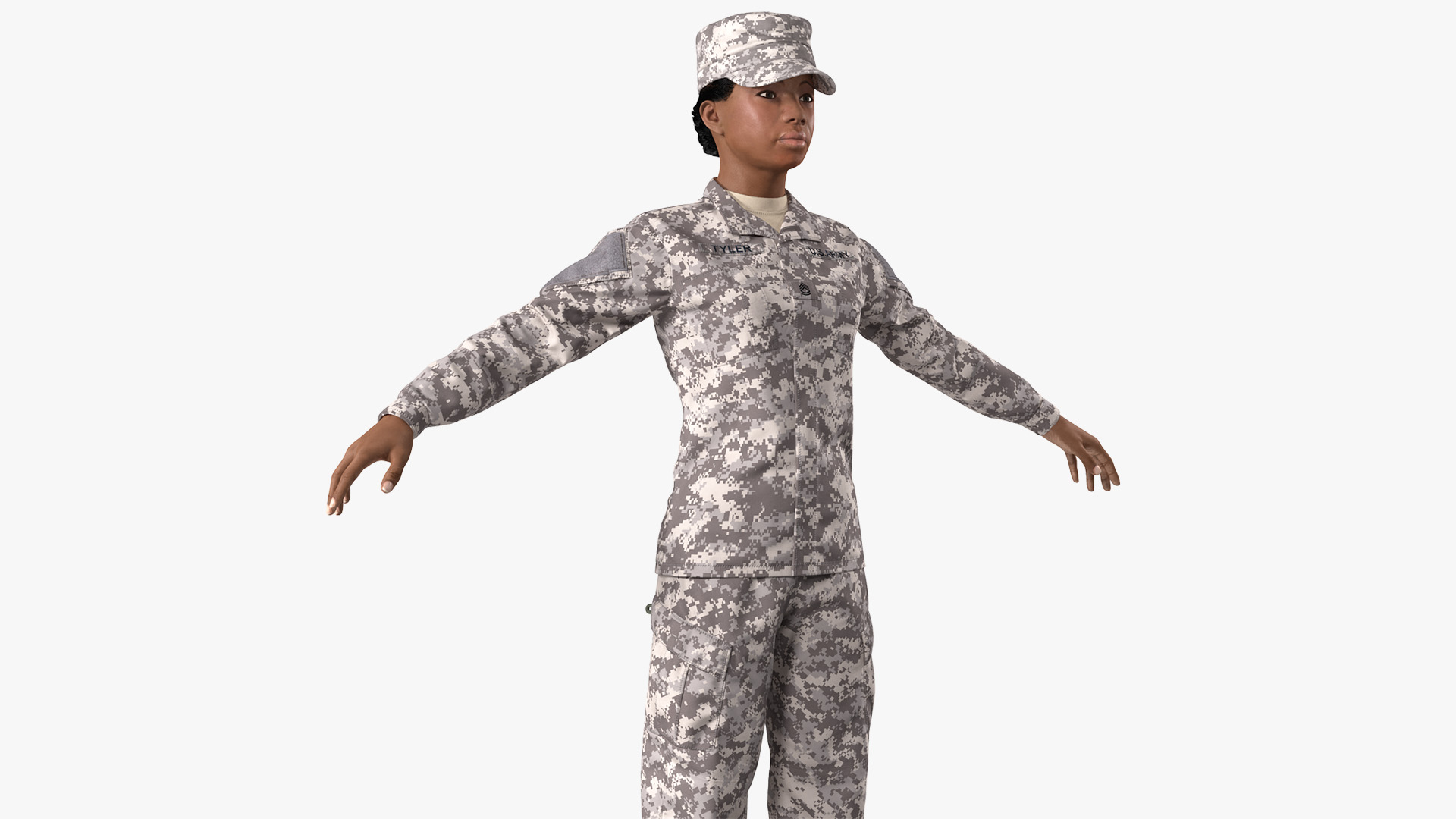 Black Female Soldier Military ACU T Pose Fur 3D model