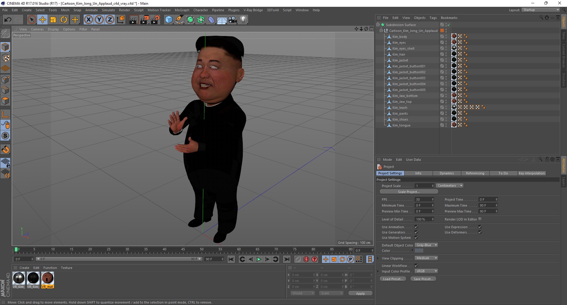 Cartoon Kim Jong Un Applaud 3D