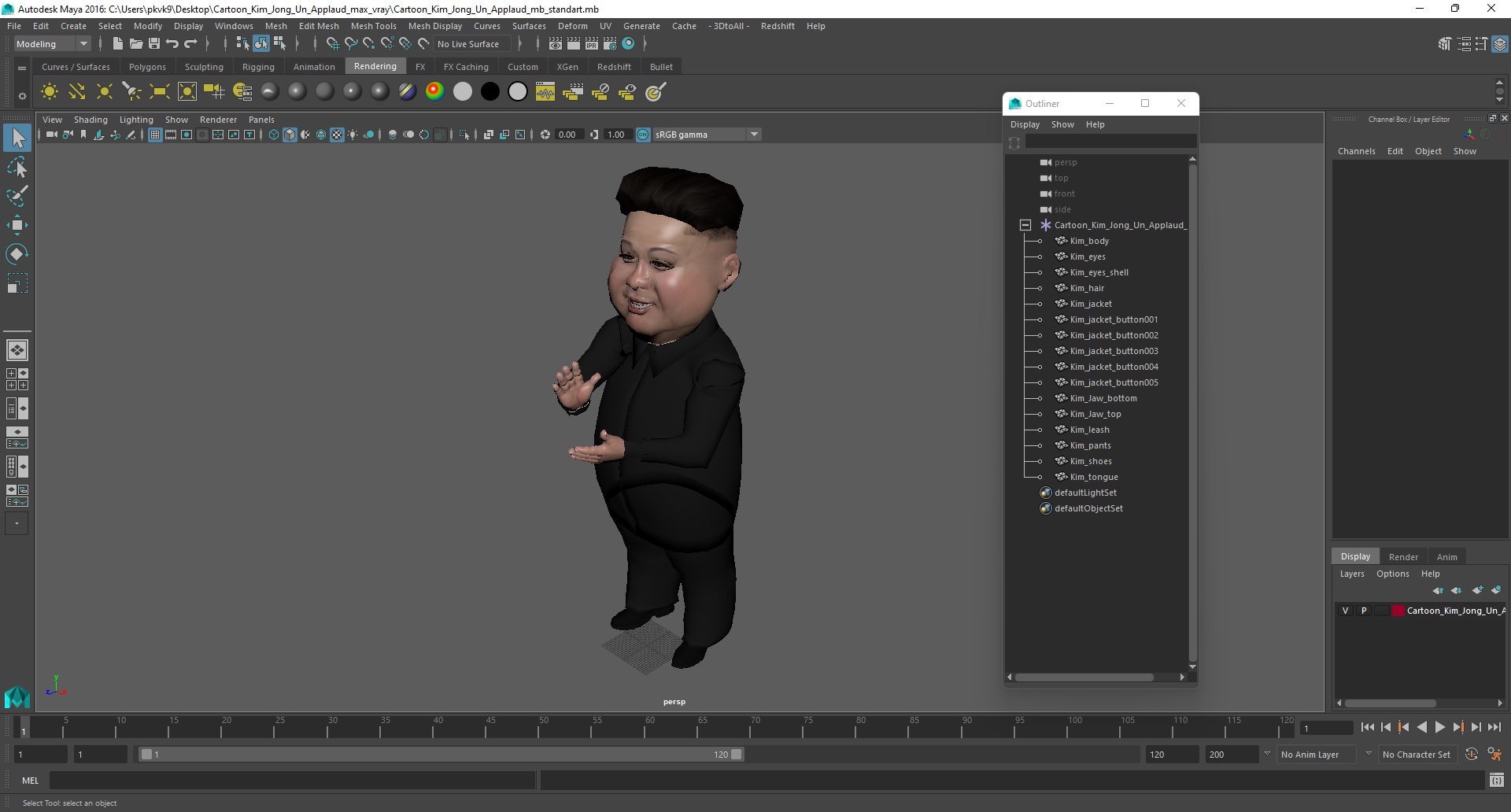 Cartoon Kim Jong Un Applaud 3D