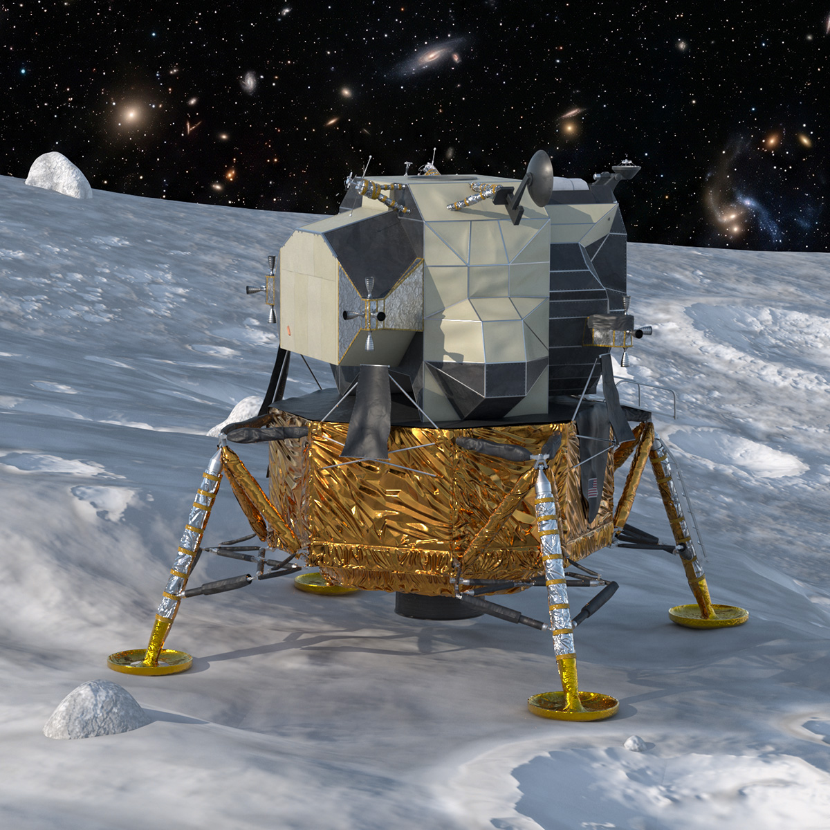 Apollo 11 Moon Lander on Lunar Terrain 3D model preview