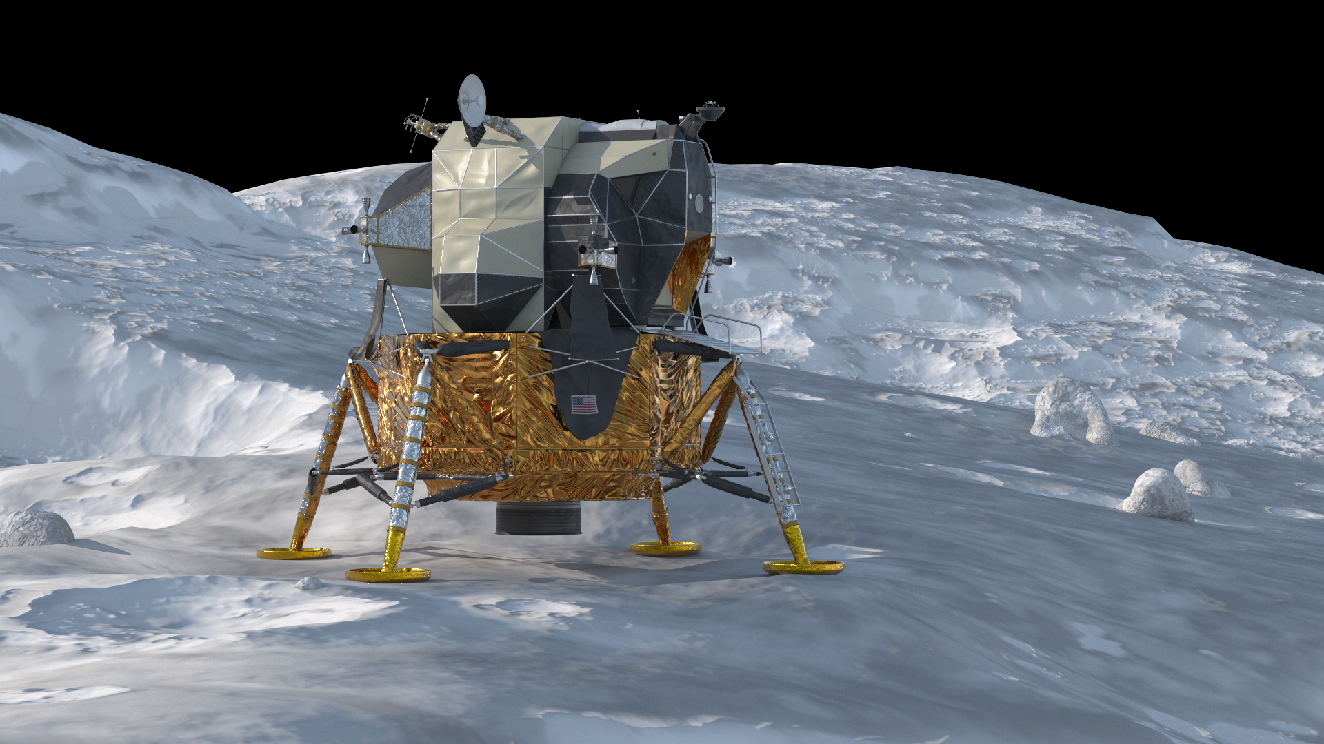 Apollo 11 Moon Lander on Lunar Terrain, view 4