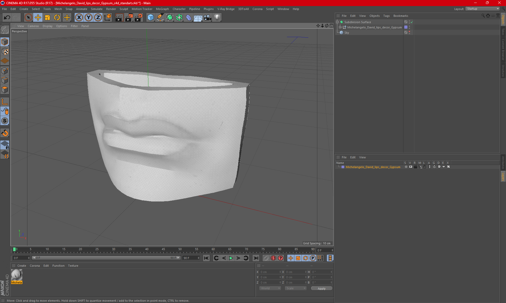 Michelangelo David lips decor Gypsum for 3D Print 3D model