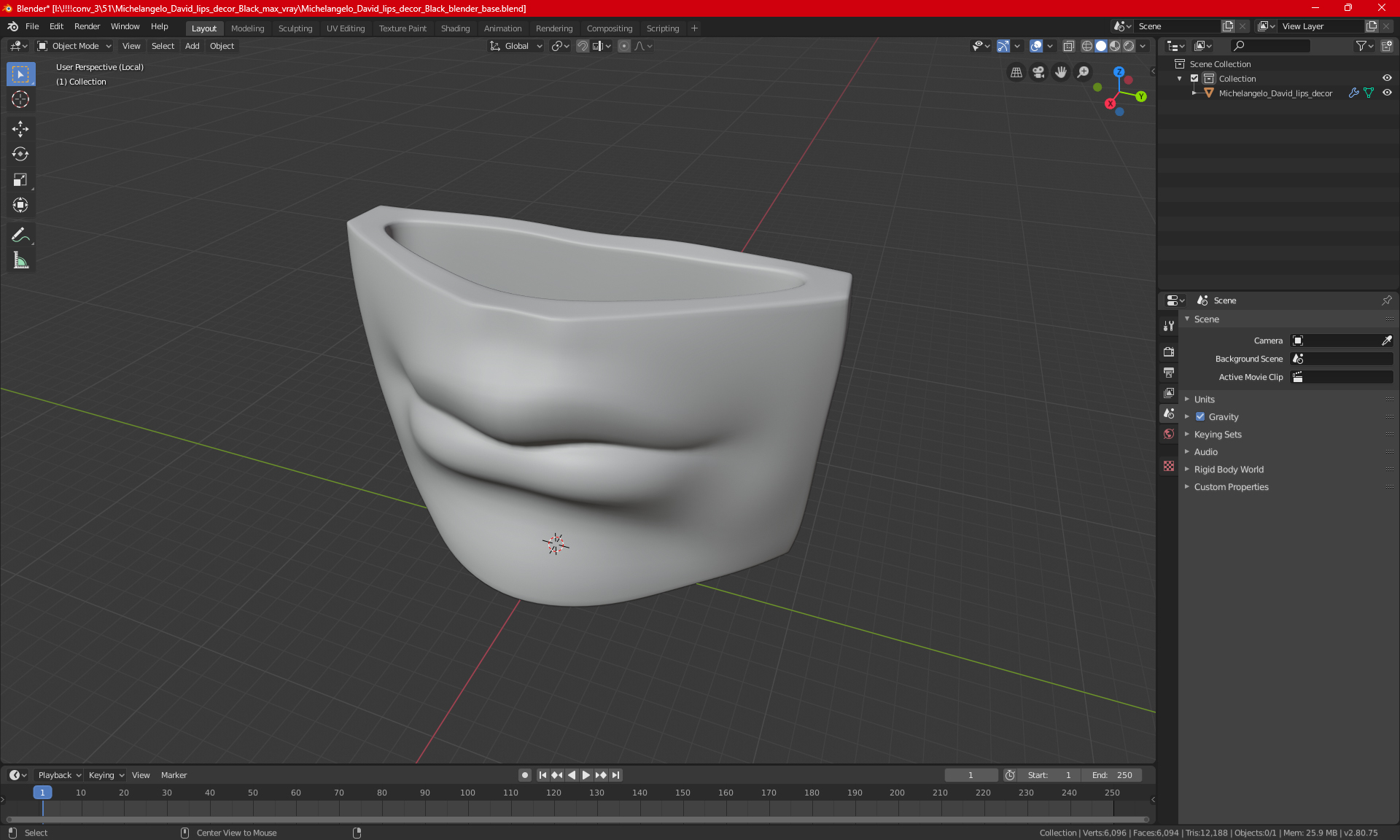 Michelangelo David lips decor Gypsum for 3D Print 3D model