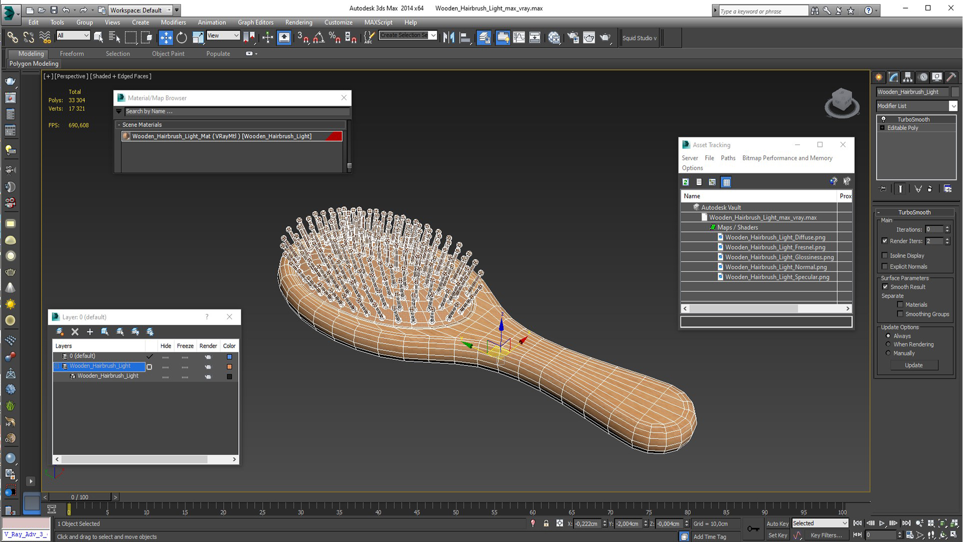 Wooden Hairbrush Light 3D