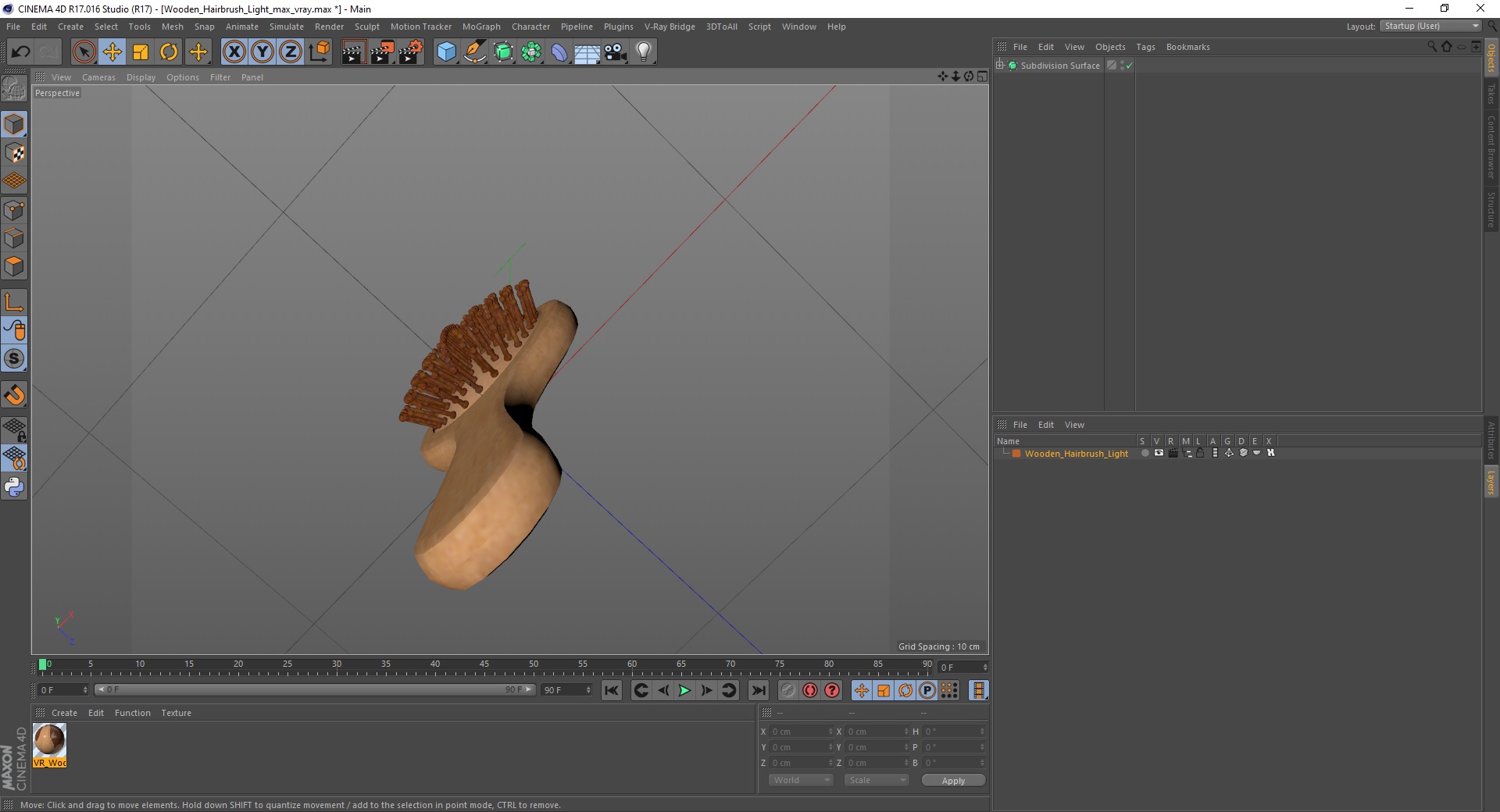 Wooden Hairbrush Light 3D