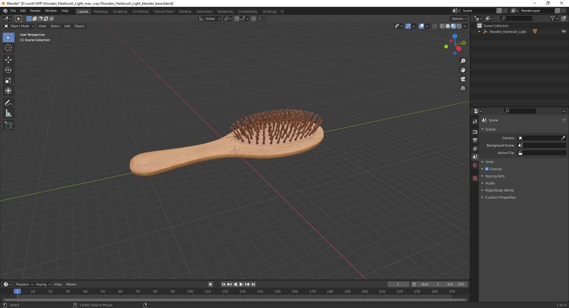 Wooden Hairbrush Light 3D