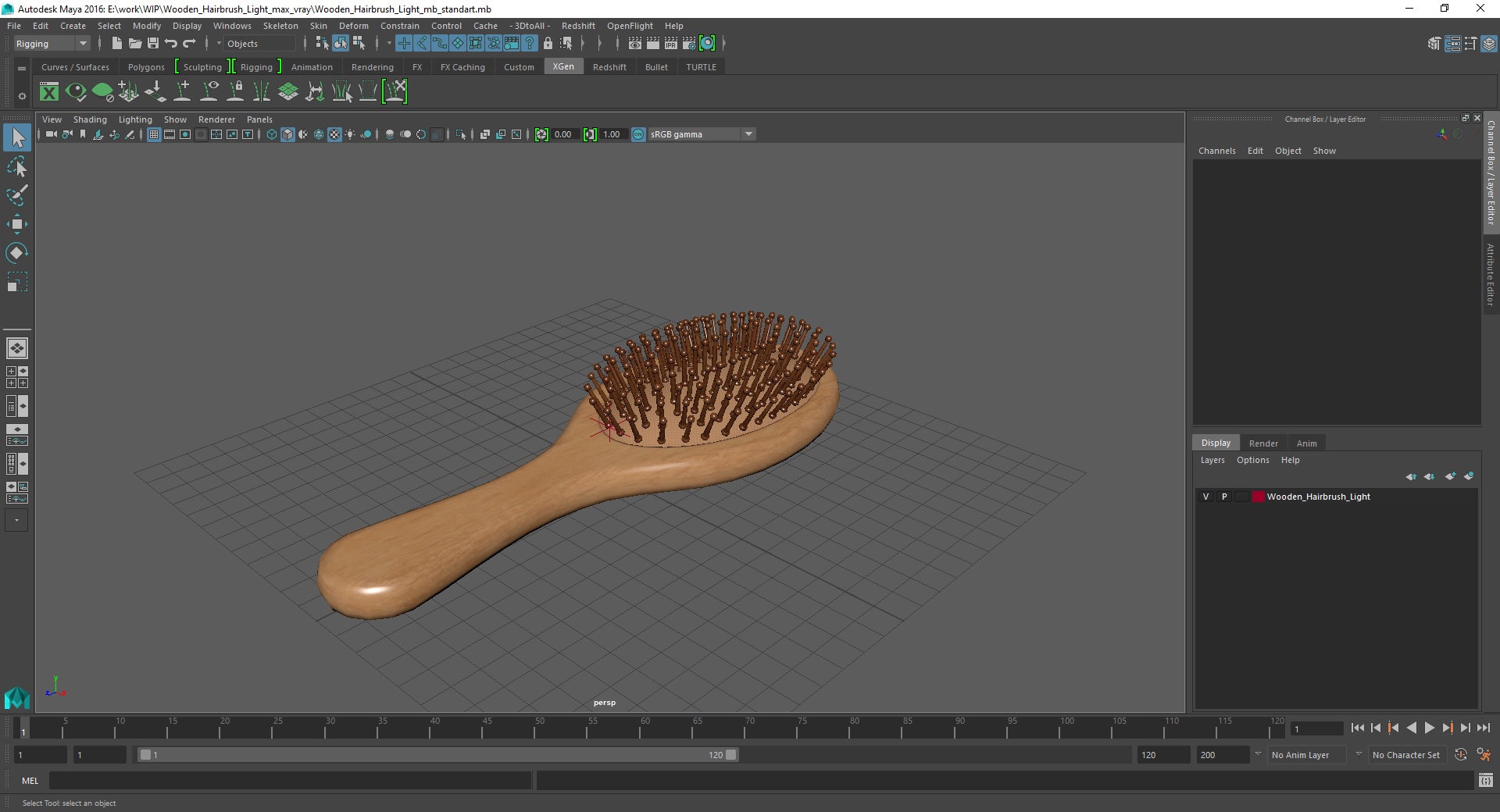 Wooden Hairbrush Light 3D