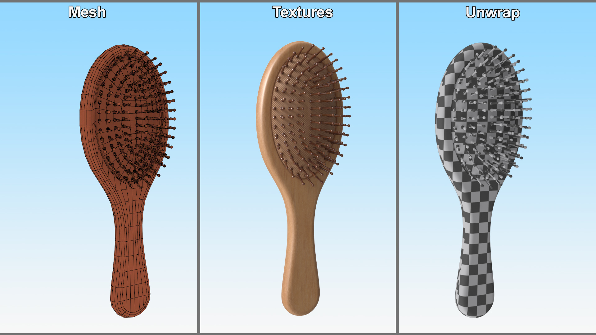 Wooden Hairbrush Light 3D