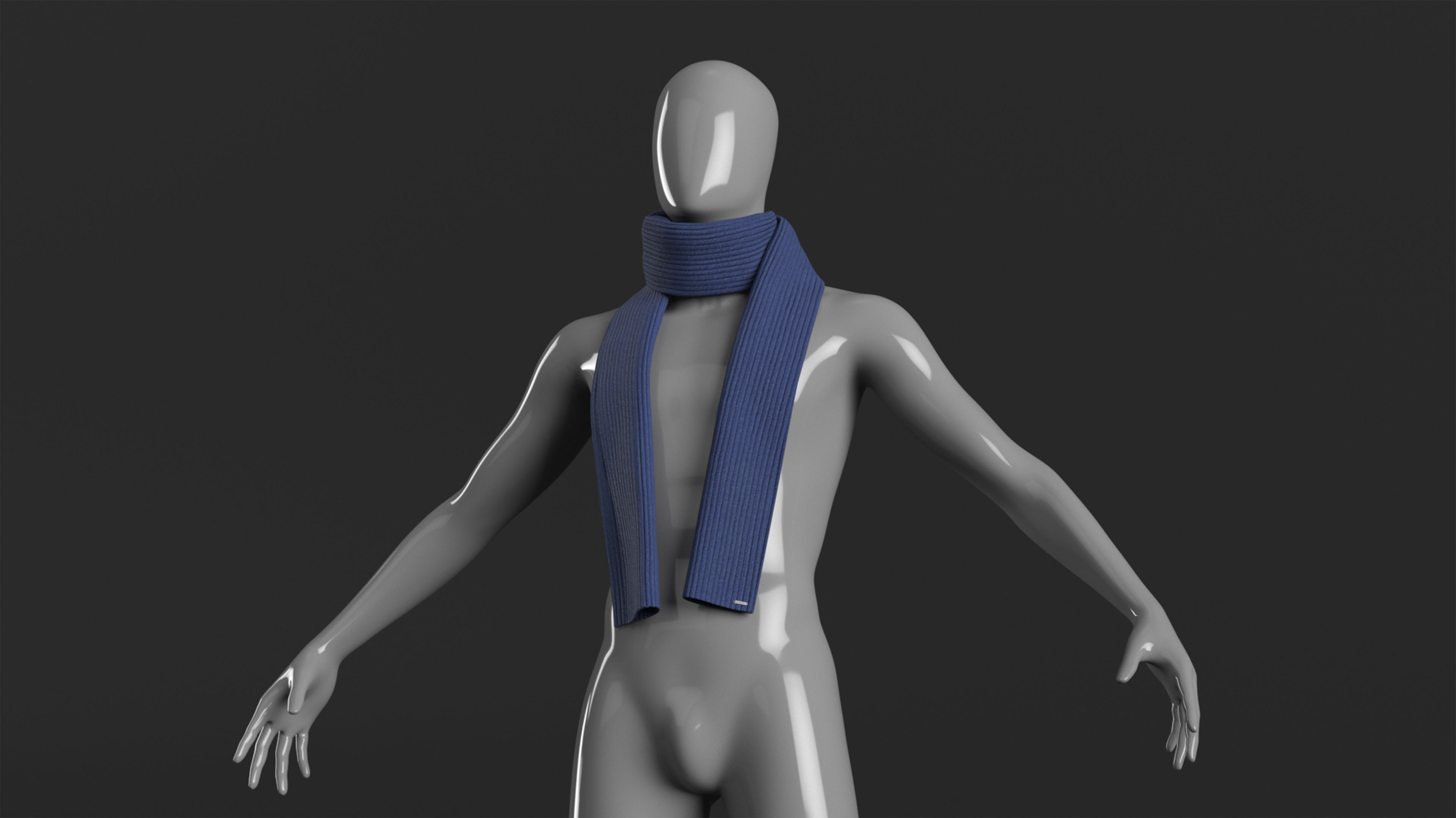 Once Around Tied Blue Scarf 3D