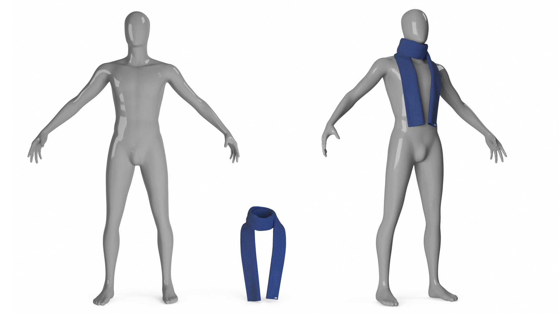Once Around Tied Blue Scarf 3D