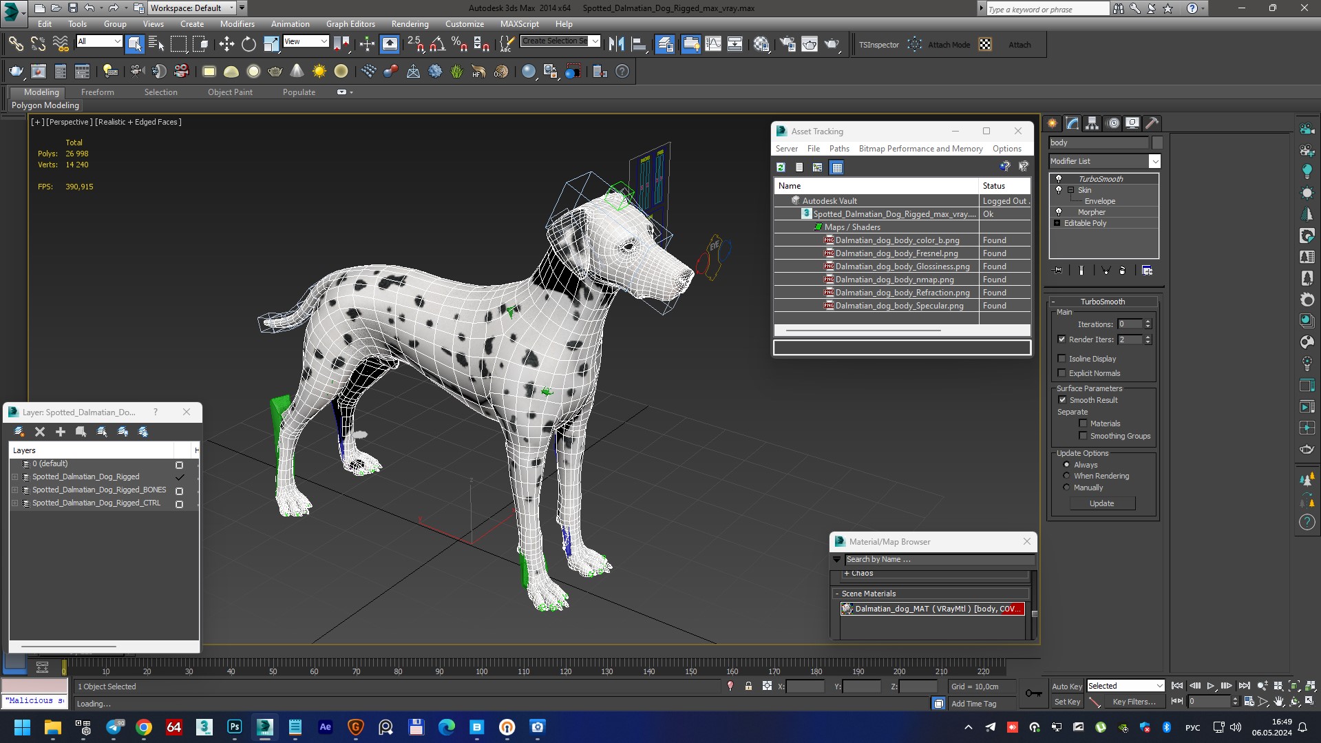 3D Spotted Dalmatian Dog Rigged model
