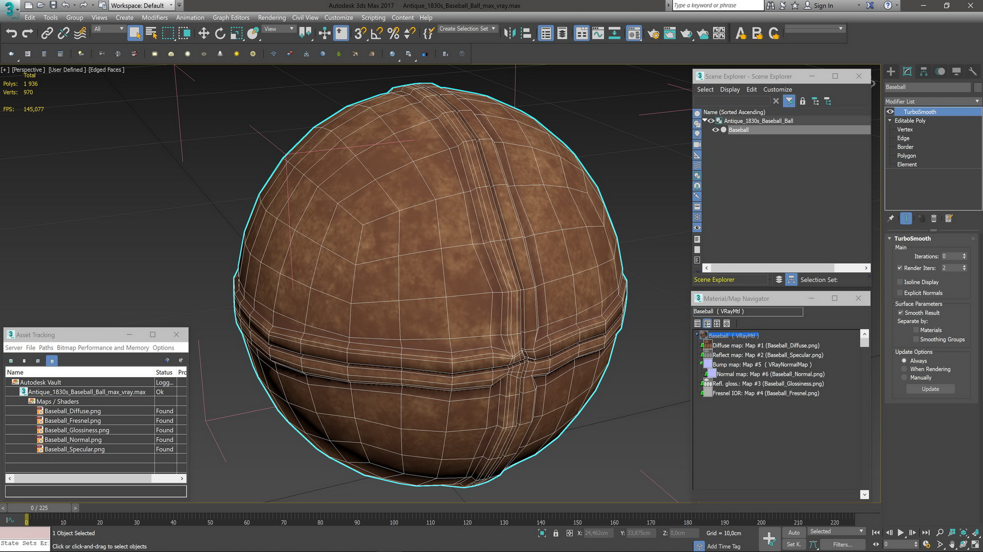 Antique 1830s Baseball Ball 3D