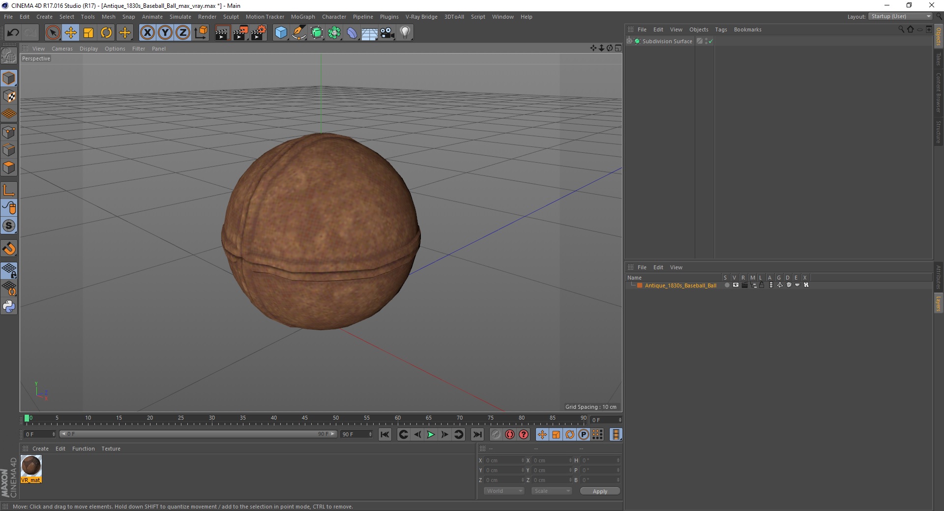 Antique 1830s Baseball Ball 3D