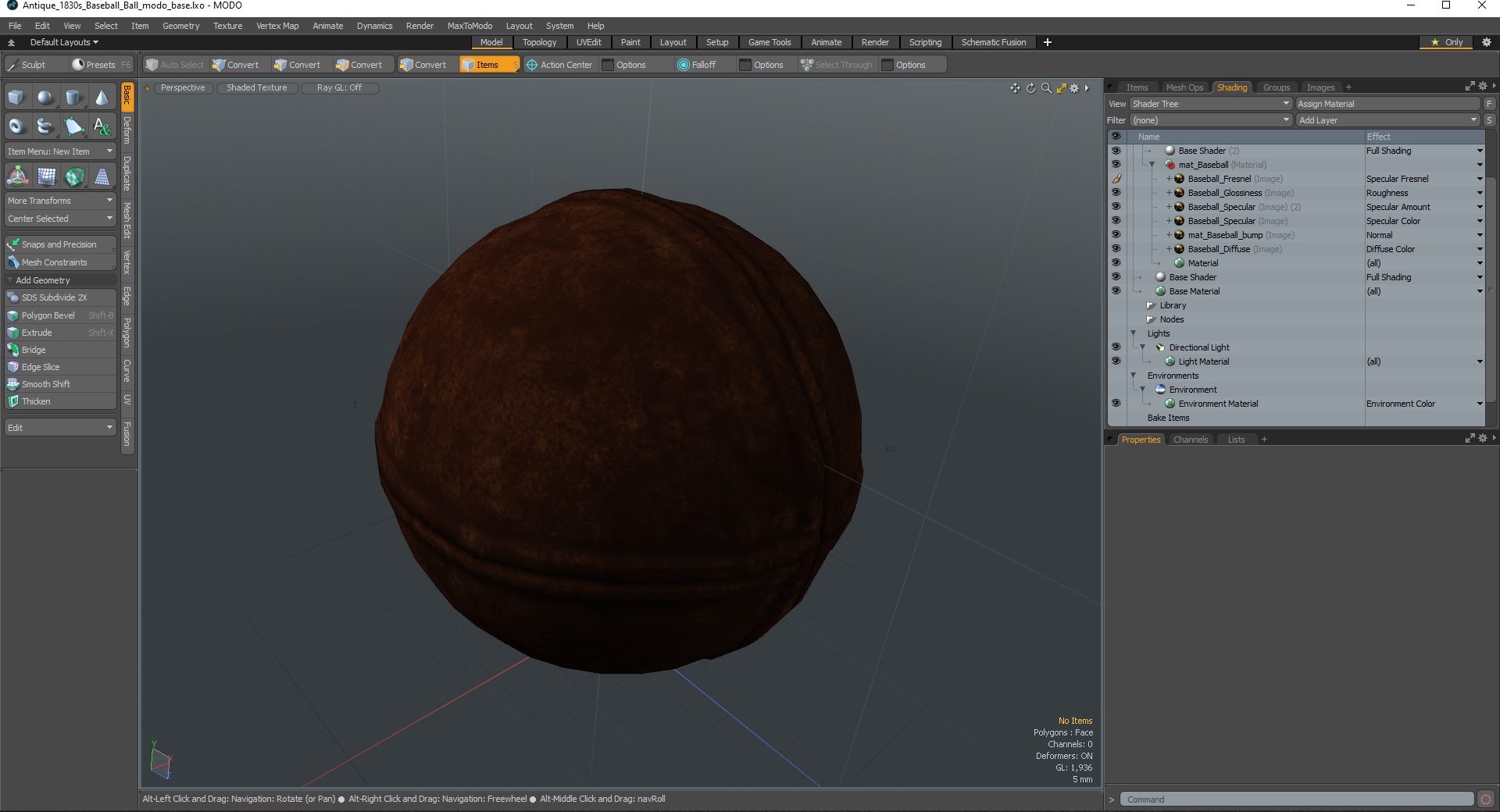 Antique 1830s Baseball Ball 3D